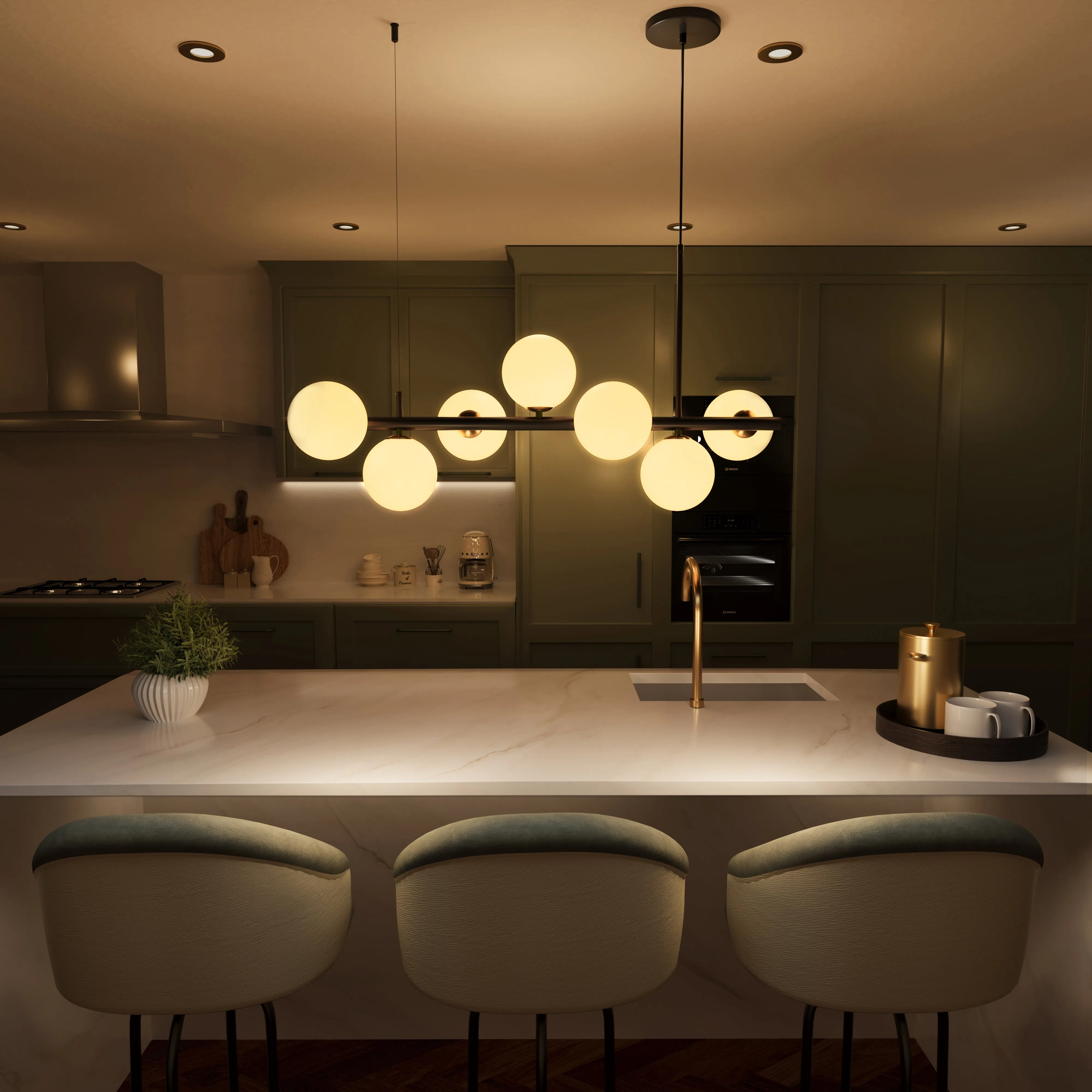 Cumulus Linear Chandelier with LED Tri-Colour - Black, Iron & Glass product