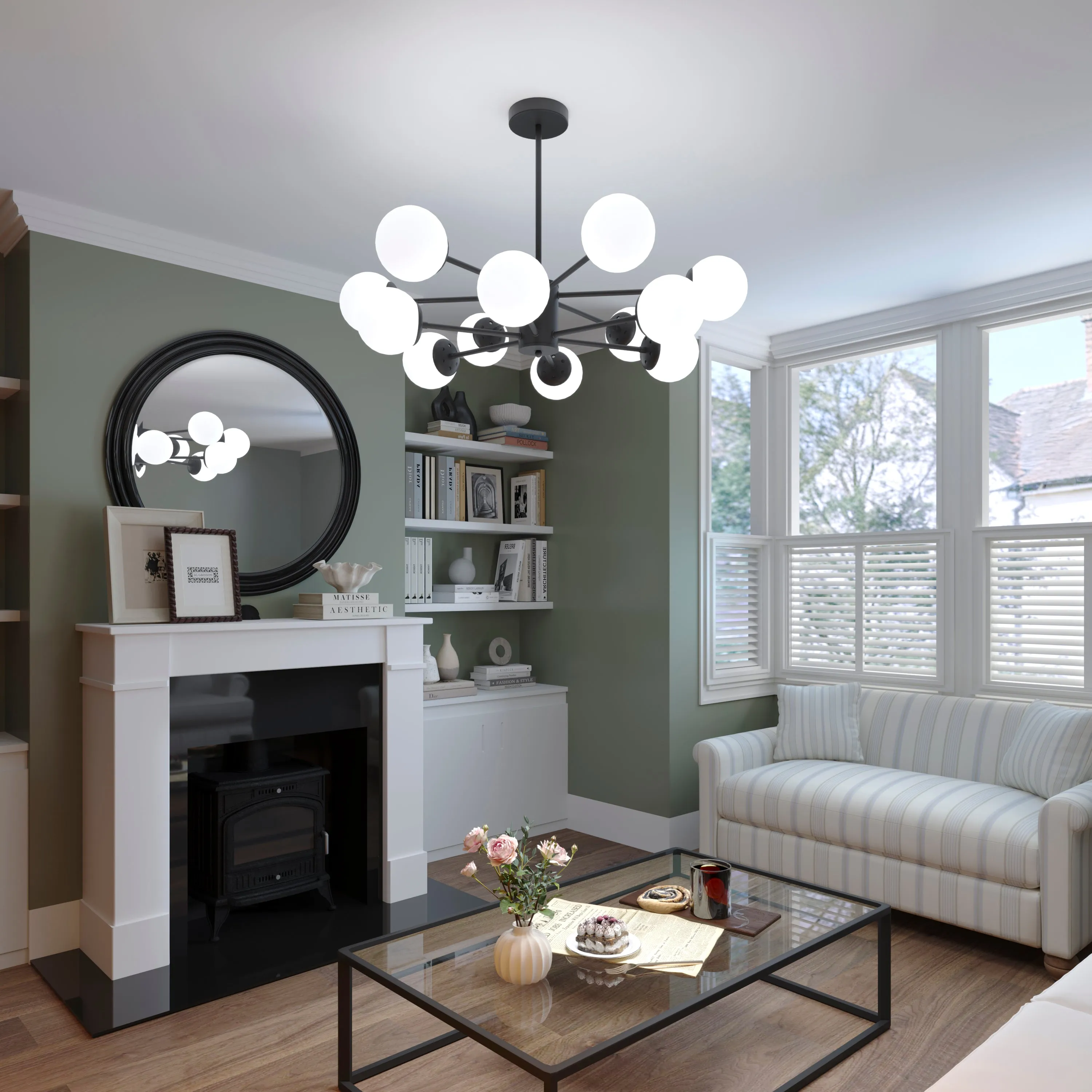 Cumulus Sputnik Chandelier with LED Tri-Colour - Black, Iron & Glass product