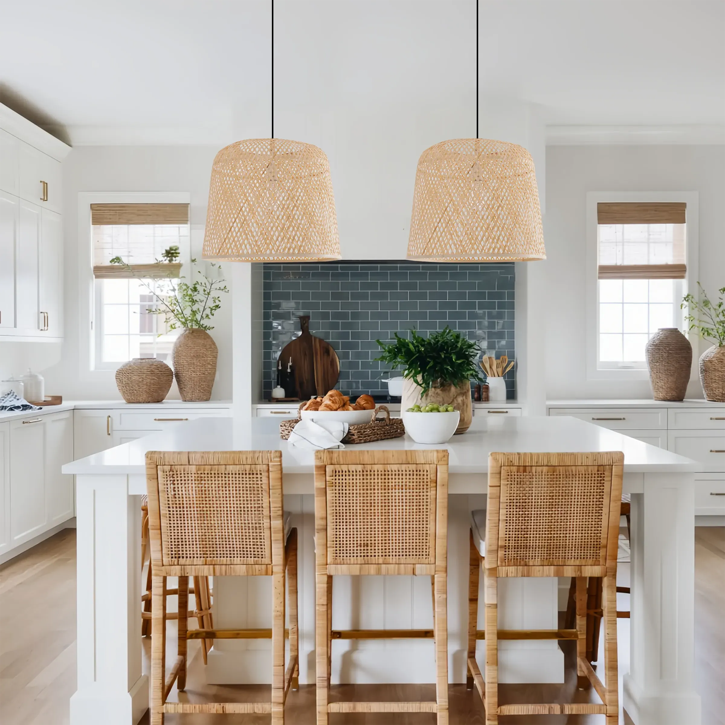 Cylindrical Pendant Light Handwoven - Natural, Bamboo image