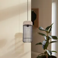 Glyph Cylindrical Pendant Light - Natural, Iron & Rattan alternate view