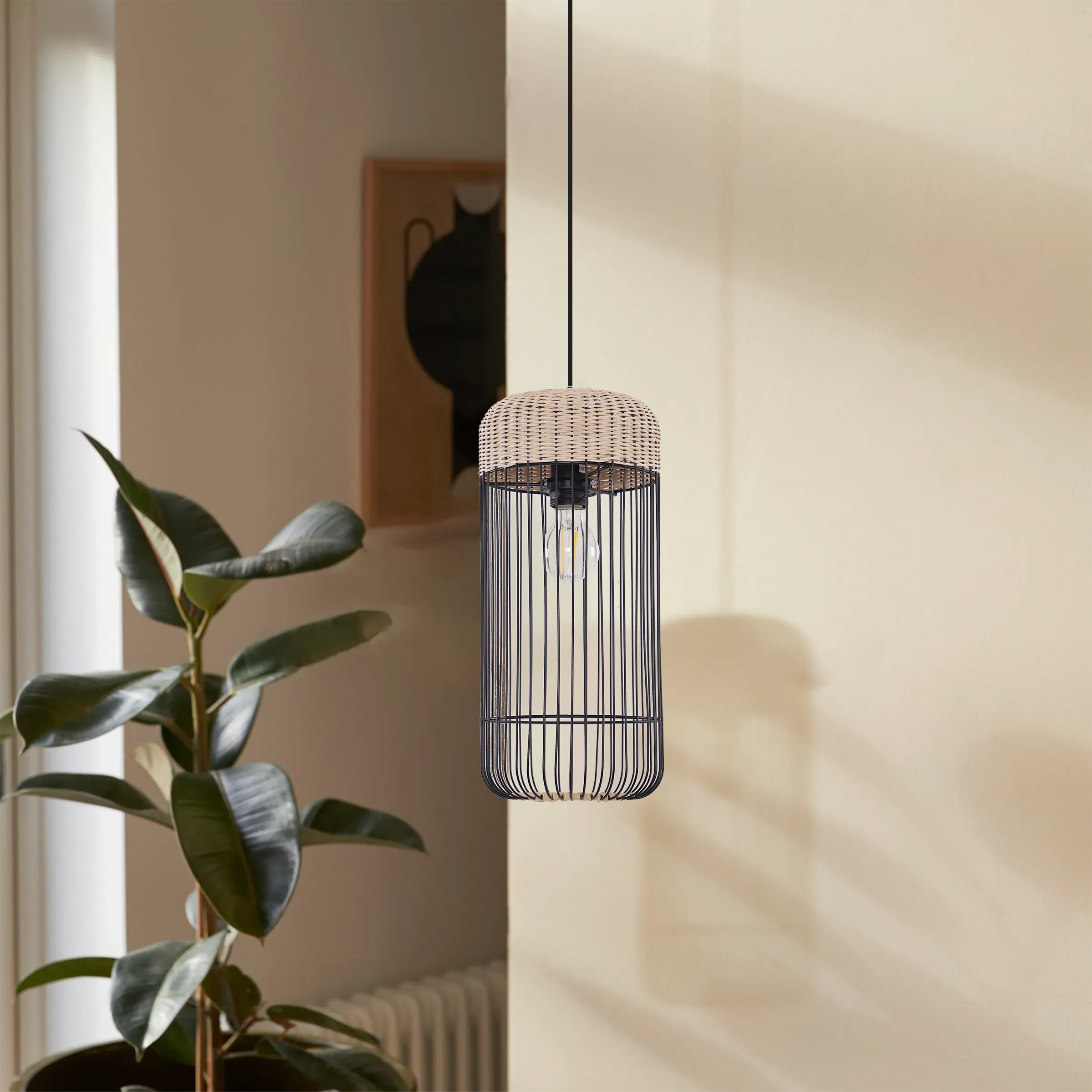 Cylindrical Pendant Light with Adjustable Cord - Natural