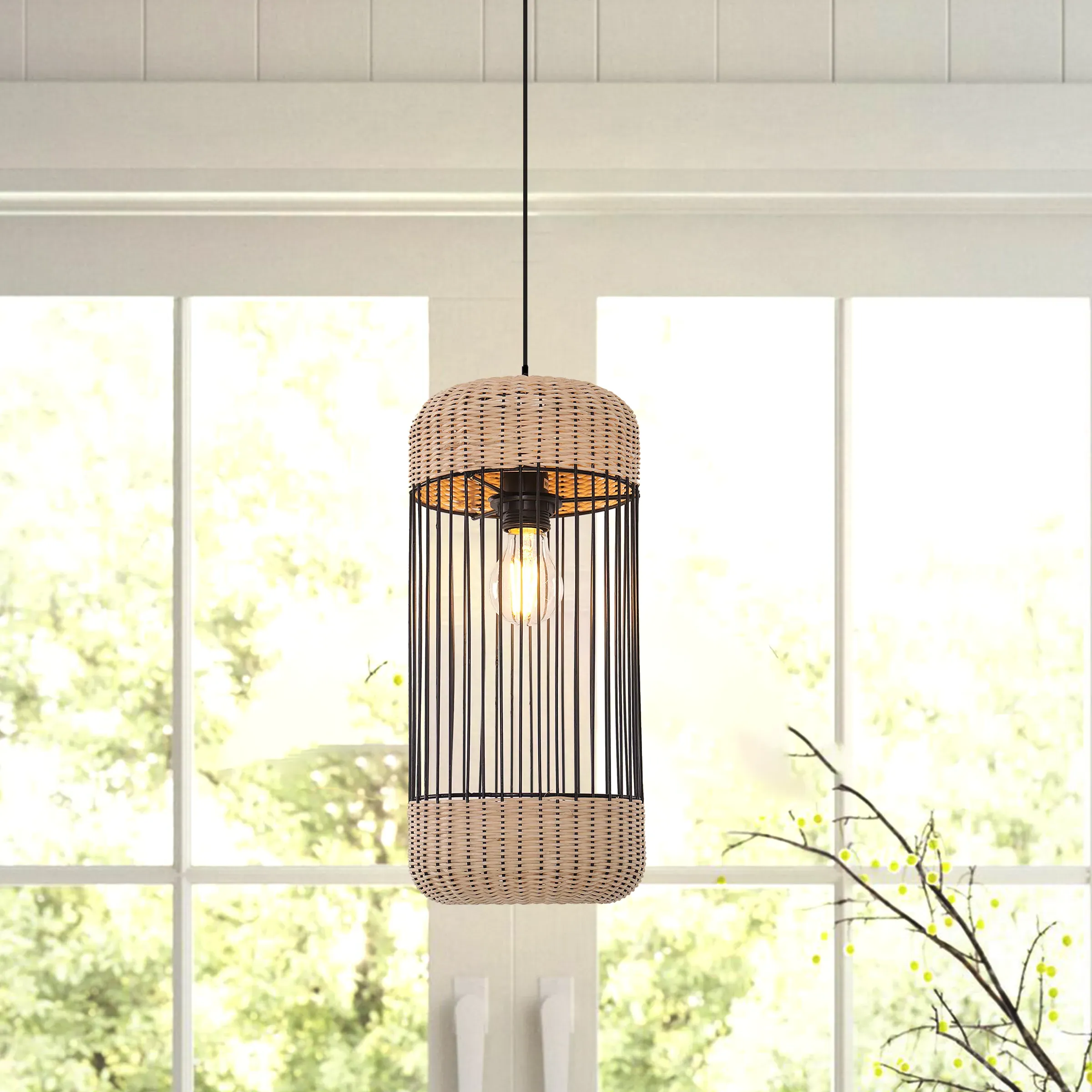 Cylindrical Pendant Light with Adjustable Cord - Natural