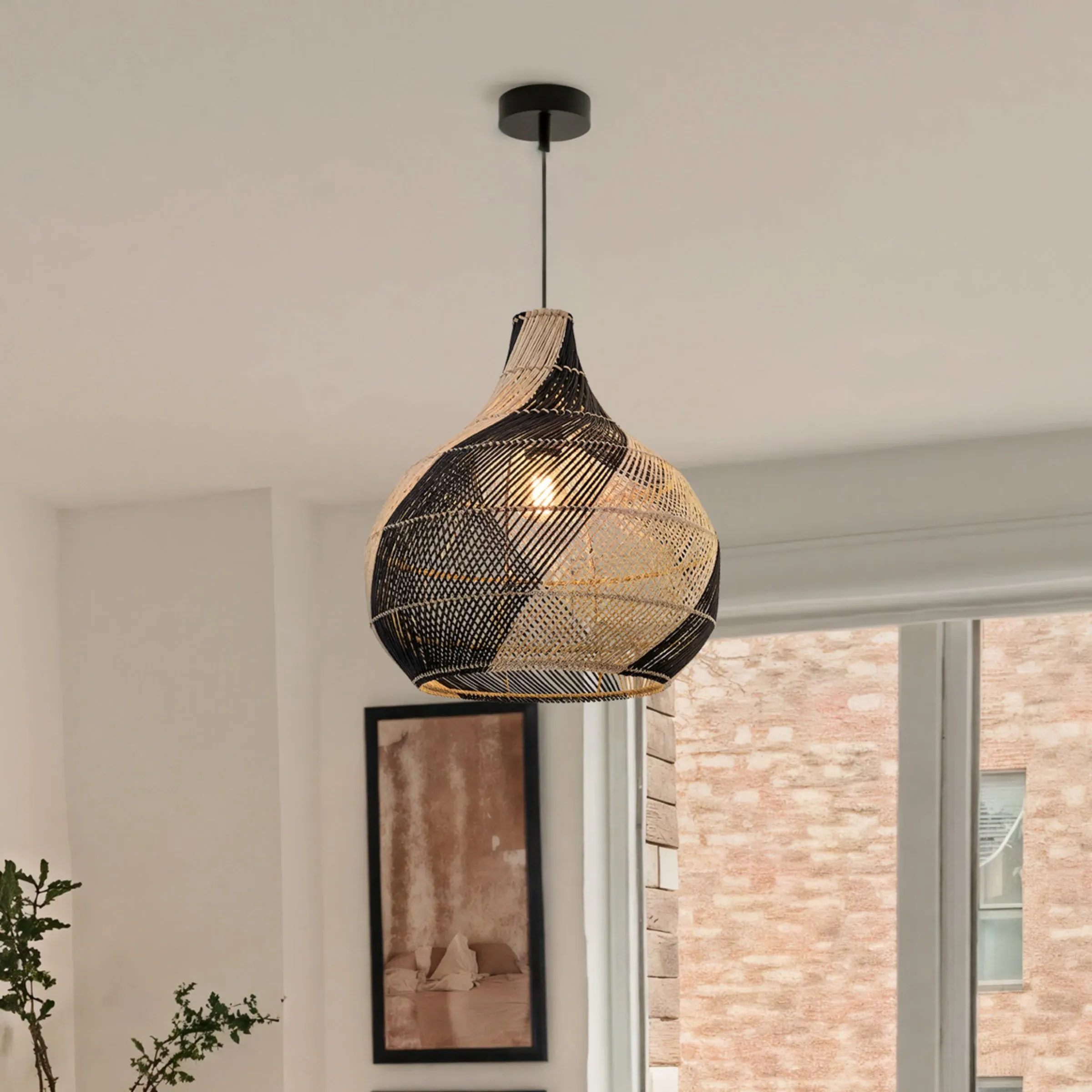 Dewlight Spiral Rattan Pendant Light - Black, Rattan product