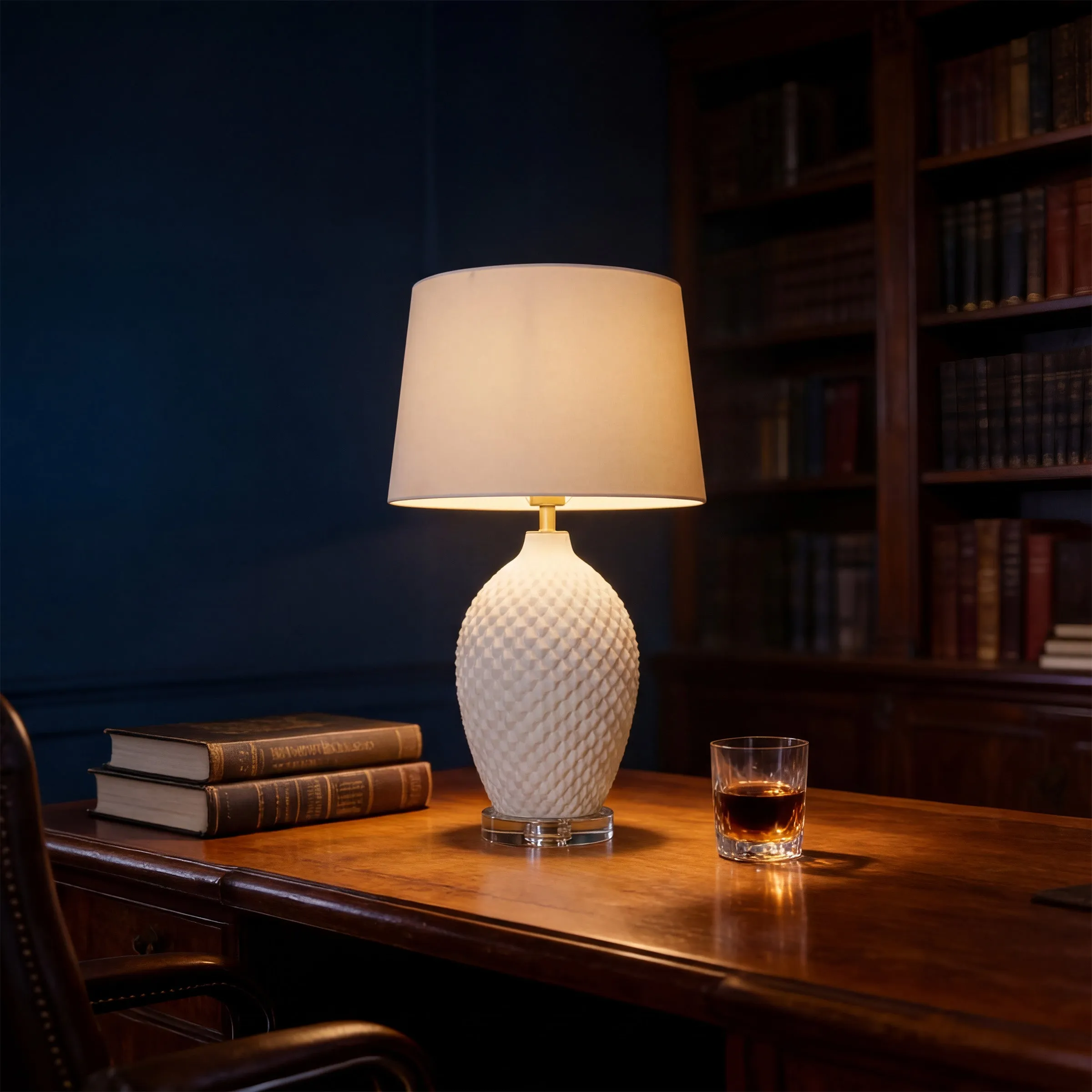 Diamond Embossed Relief Ceramic Table Lamp - White product