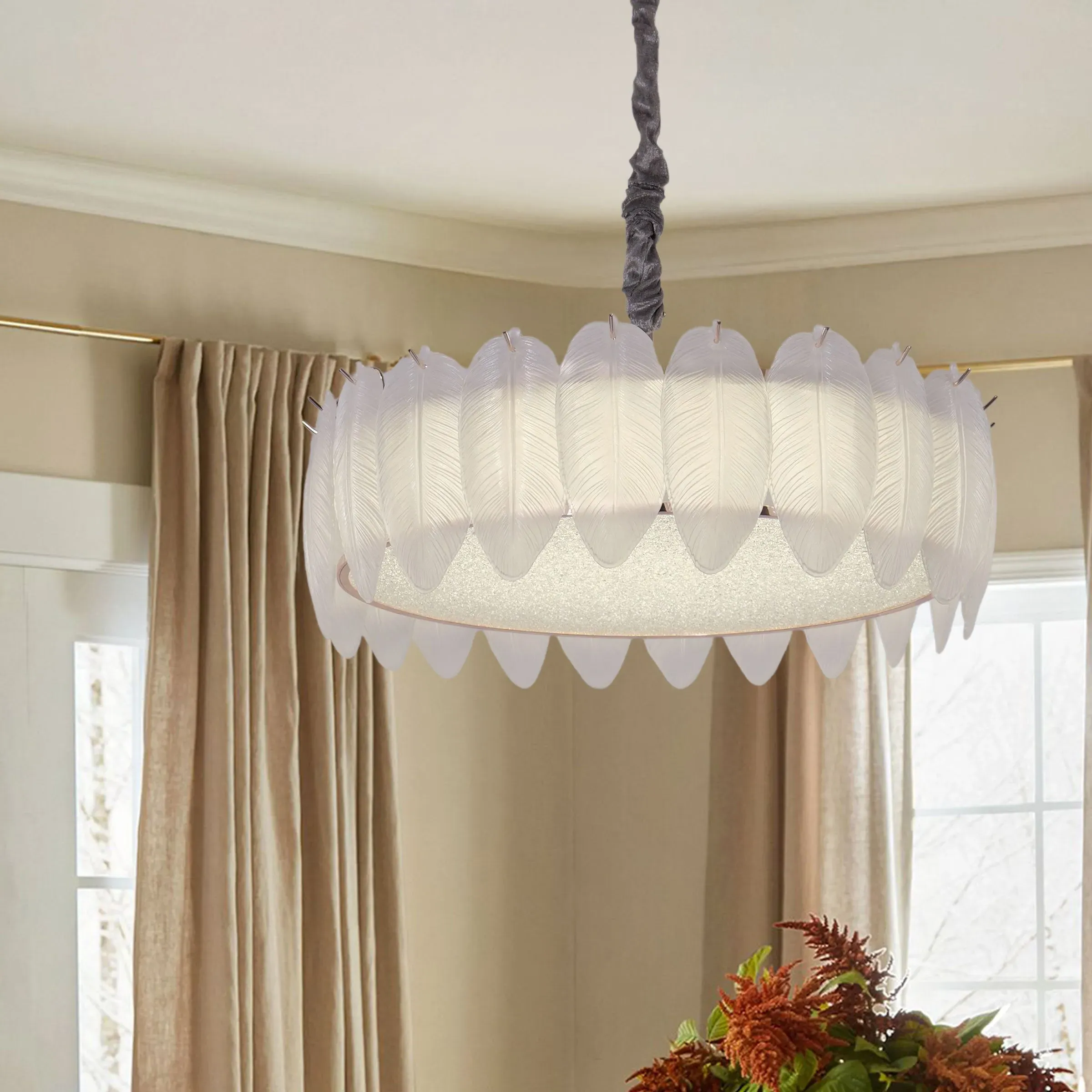 Dimmable Pendant Light Feather Design - Metal, Glass