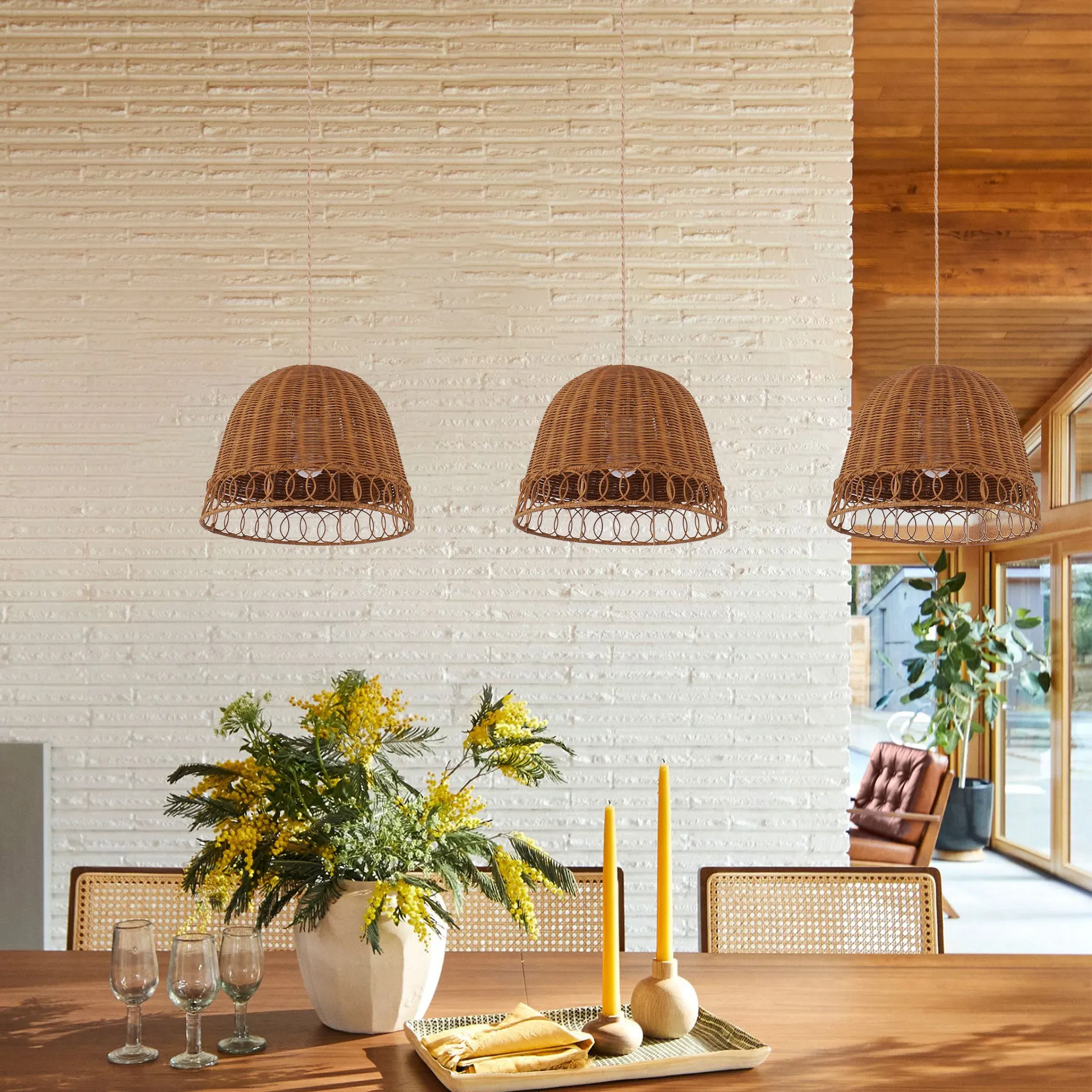 Dome Pendant Light Handwoven - Brown, Rattan image