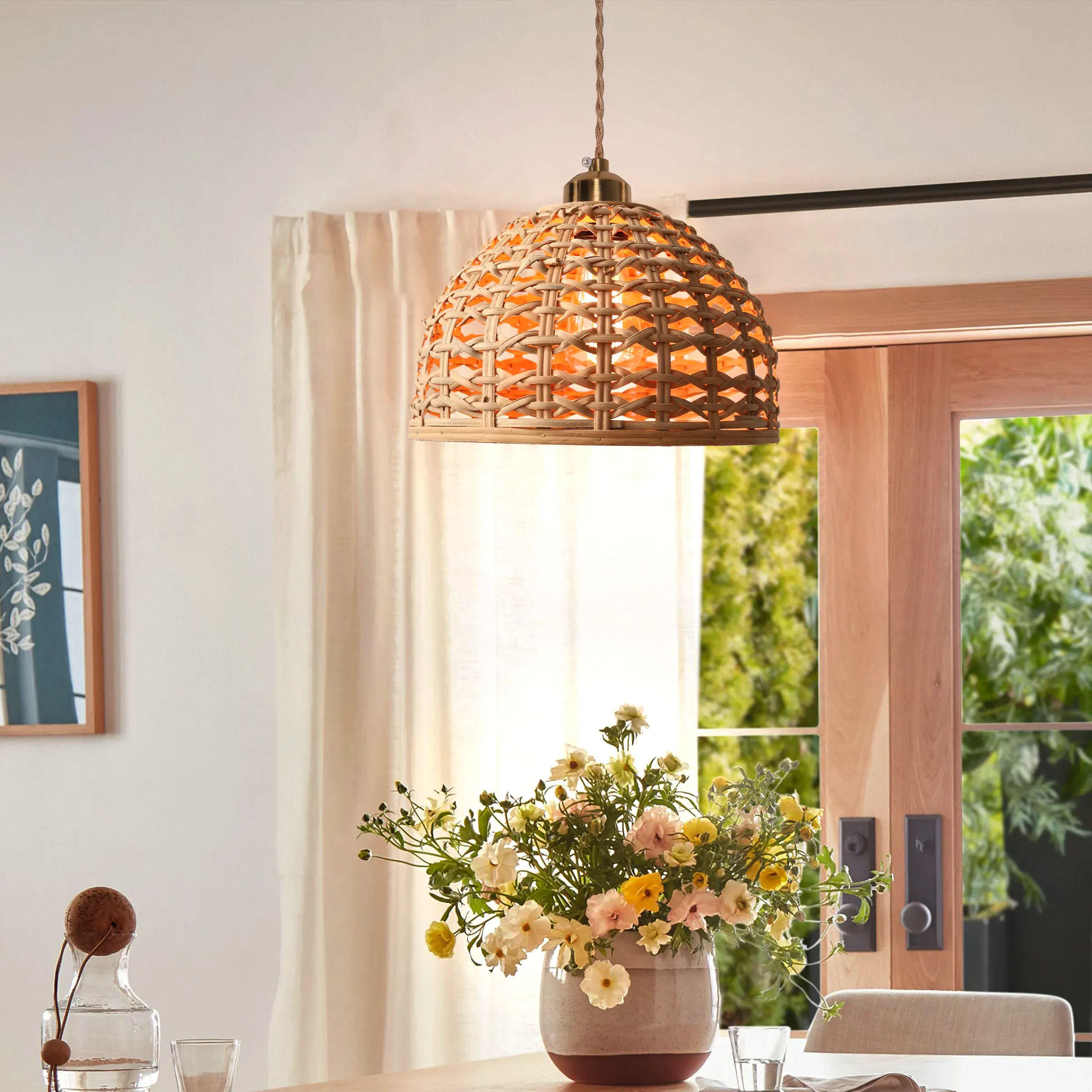 Dome Pendant Light Handwoven - Natural, Wood