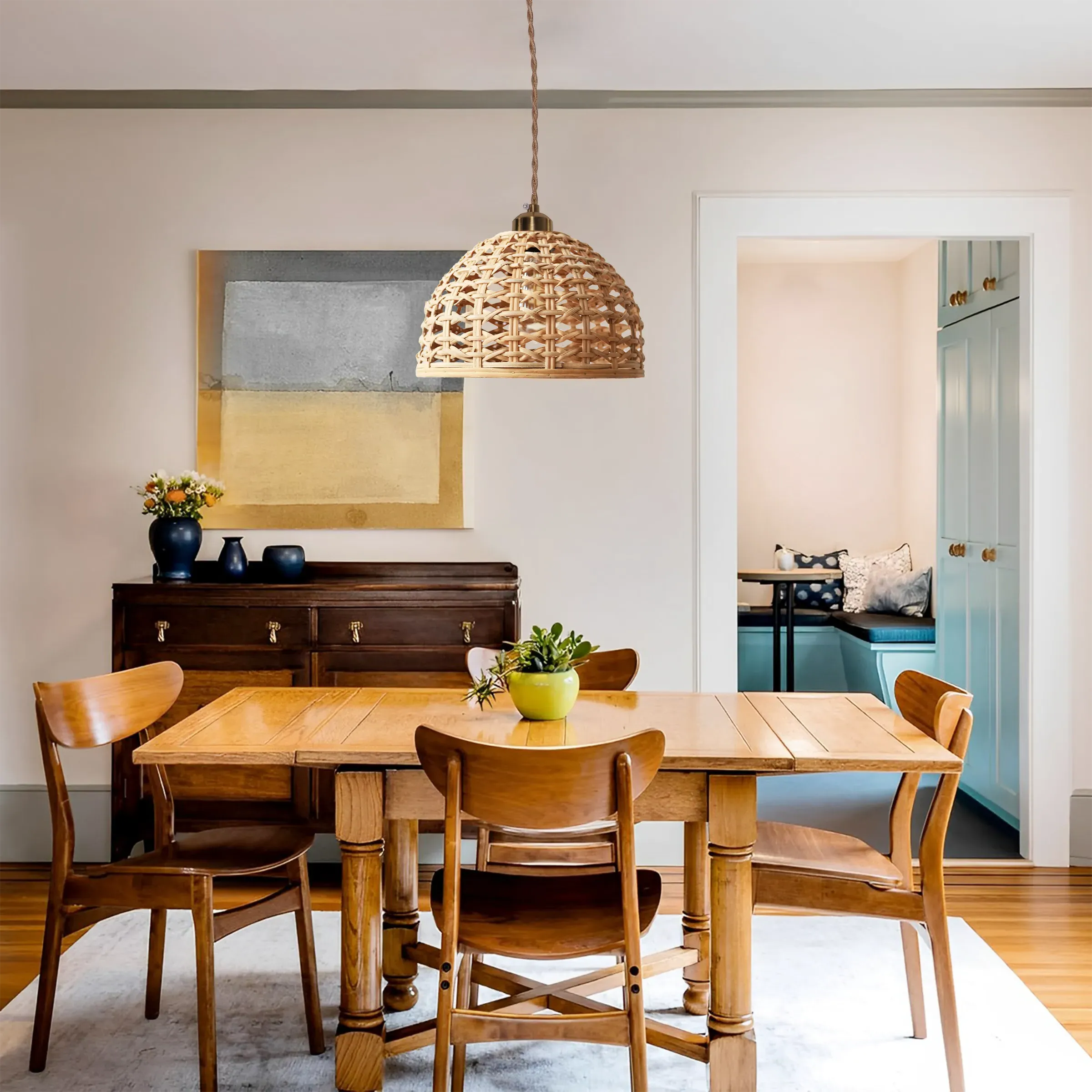 Dome Pendant Light Handwoven - Natural, Wood image