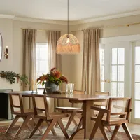 Dome Pendant Light with Fringe - Brown, Rattan alternate view