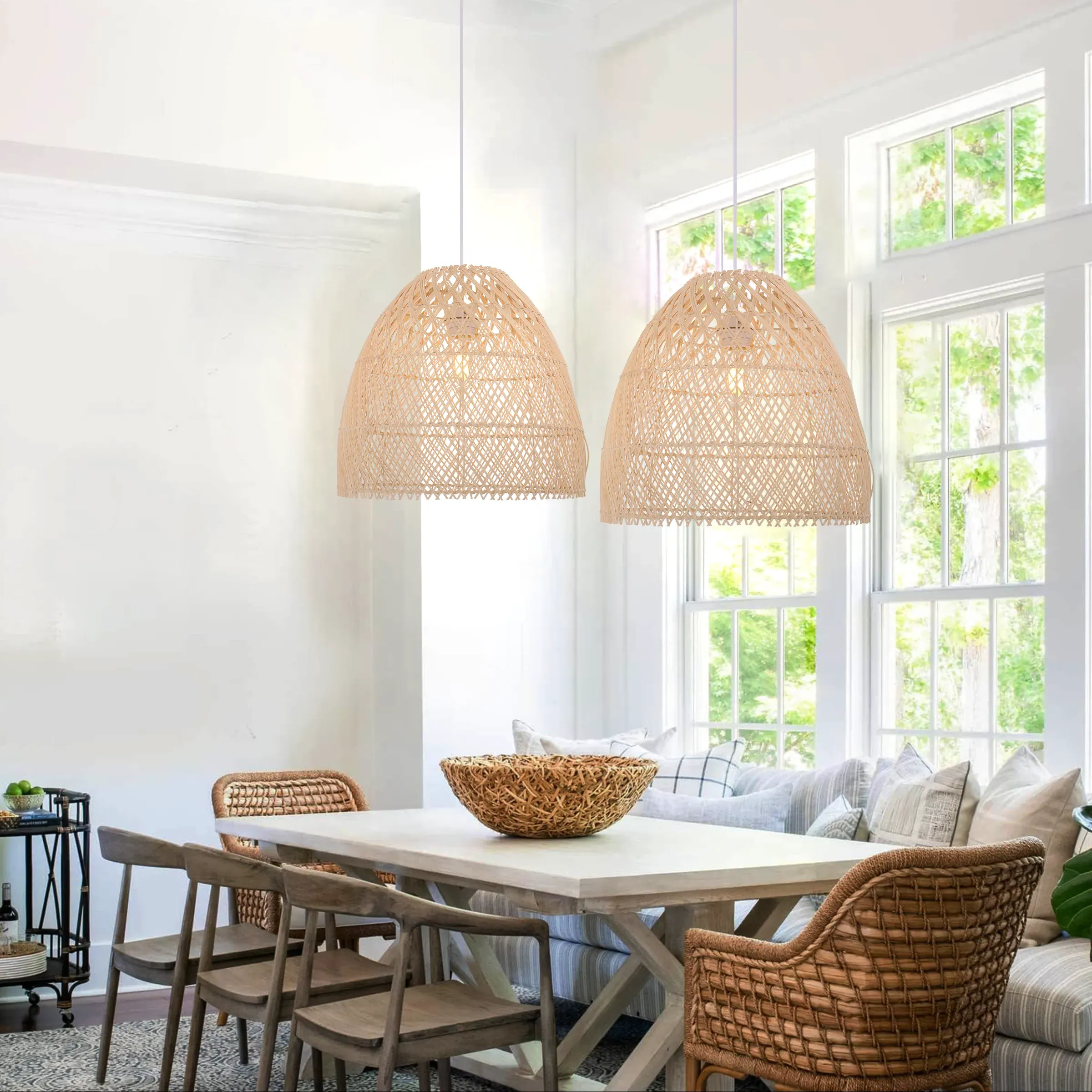 Dome Pendant Light with LED - Natural, Rattan