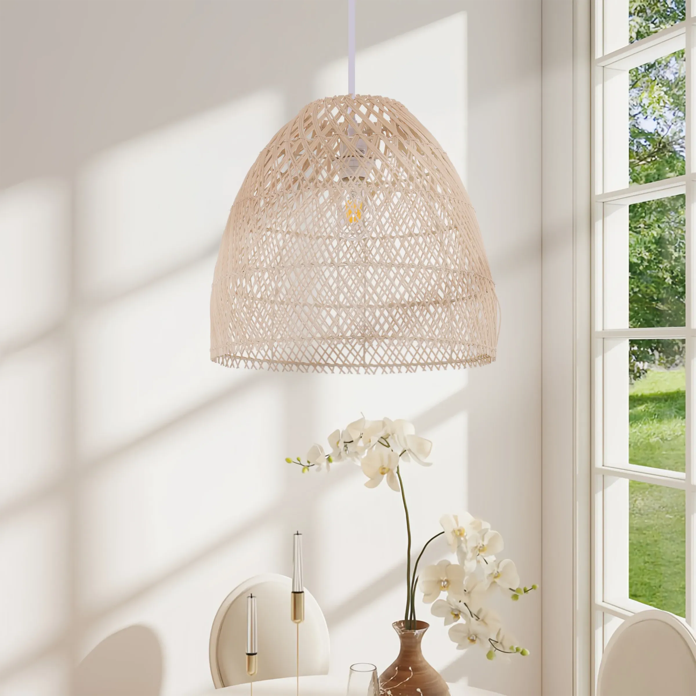 Dome Pendant Light with LED - Natural, Rattan