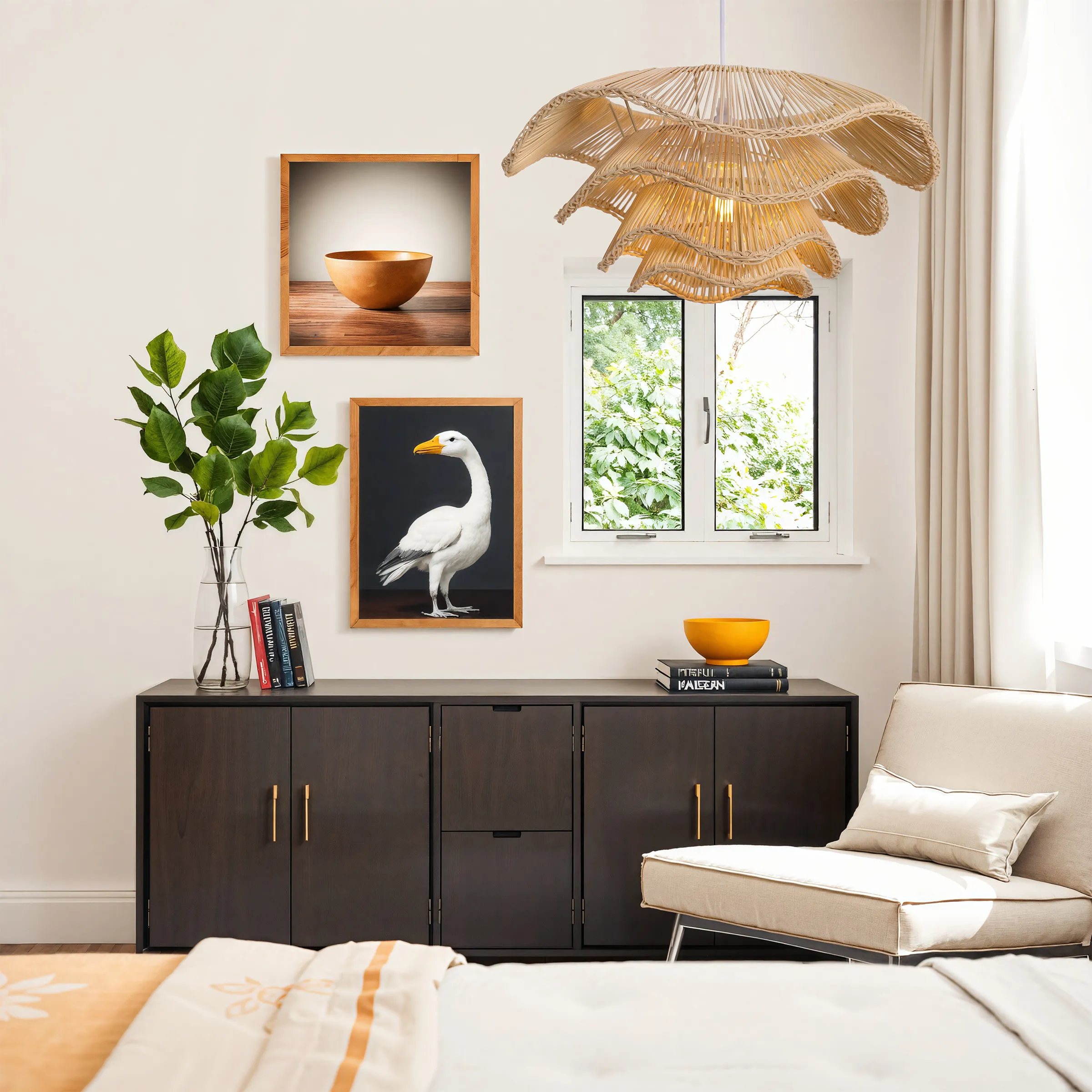 Dome Pendant Light with LED - Natural, Rattan