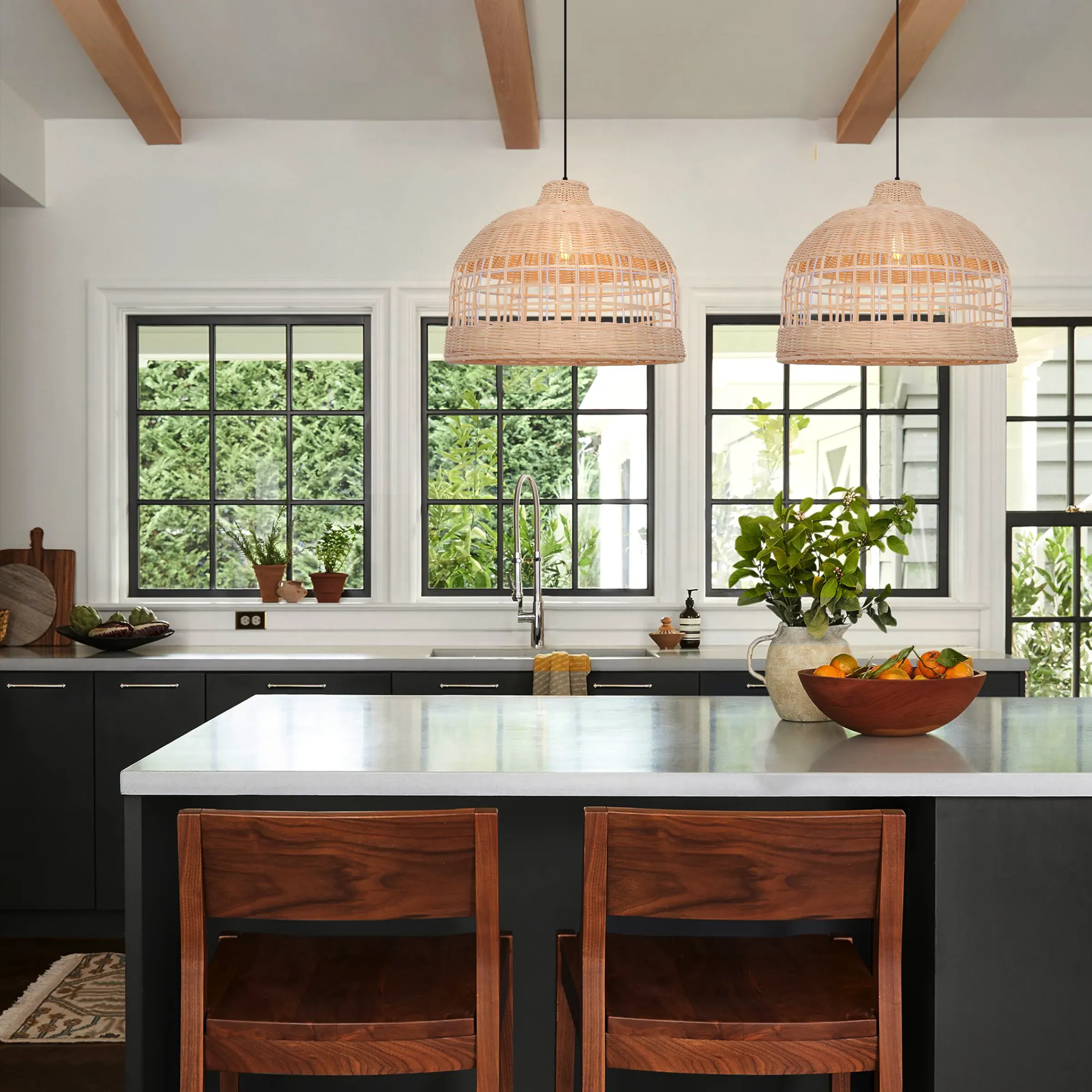 Dome Pendant Light with Openwork - Natural, Rattan