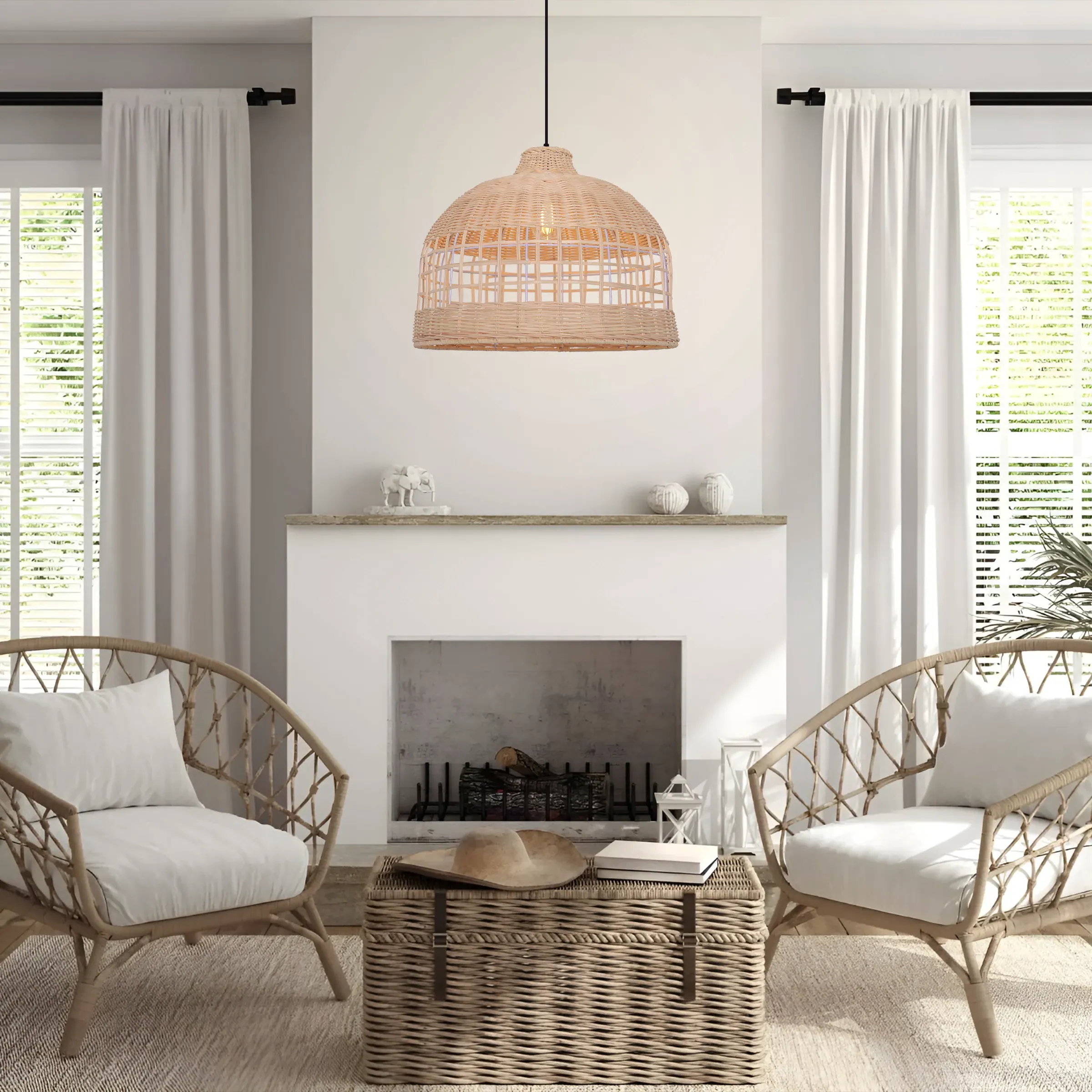 Dome Pendant Light with Openwork - Natural, Rattan