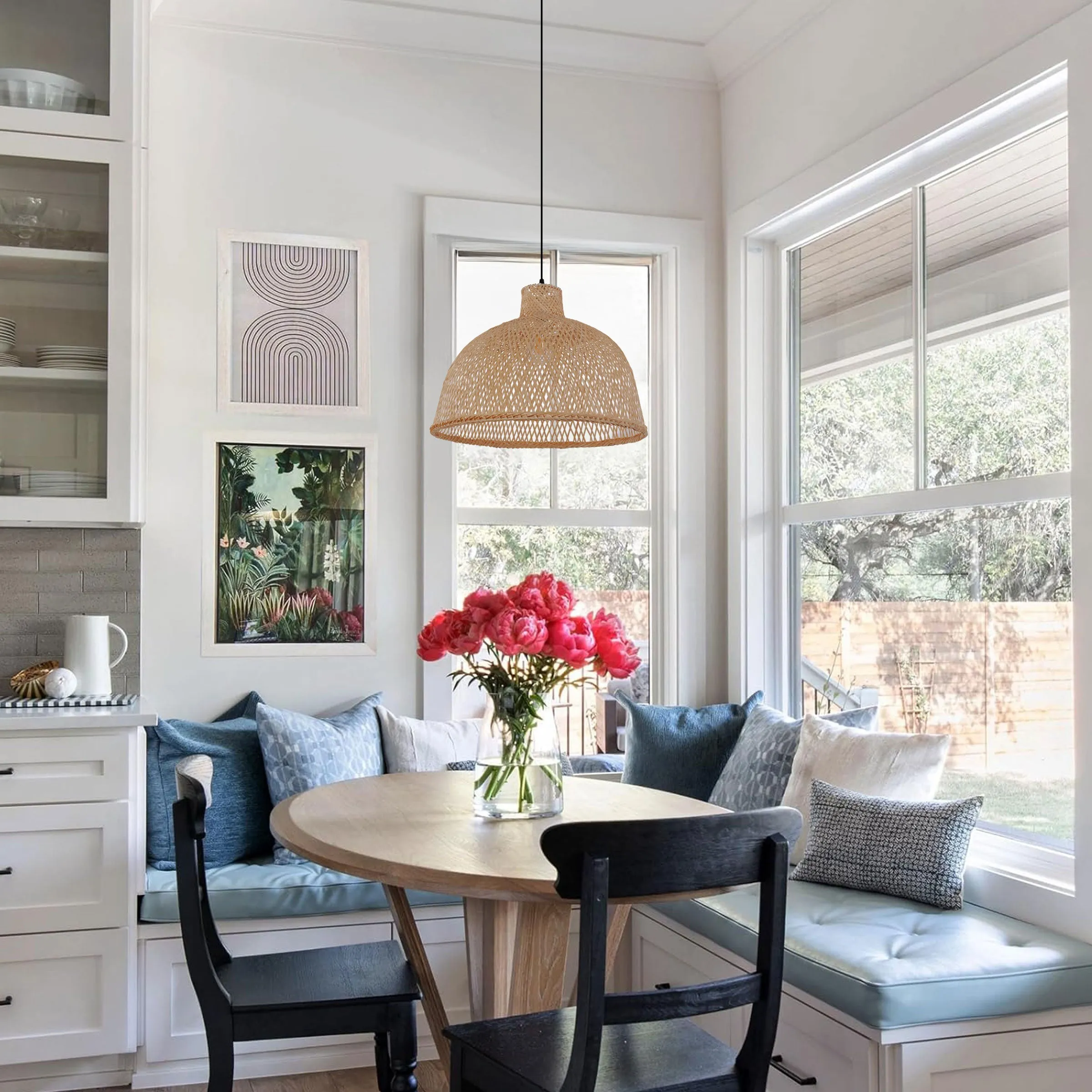 Dome Pendant Light with Woven Design - Brown, Bamboo