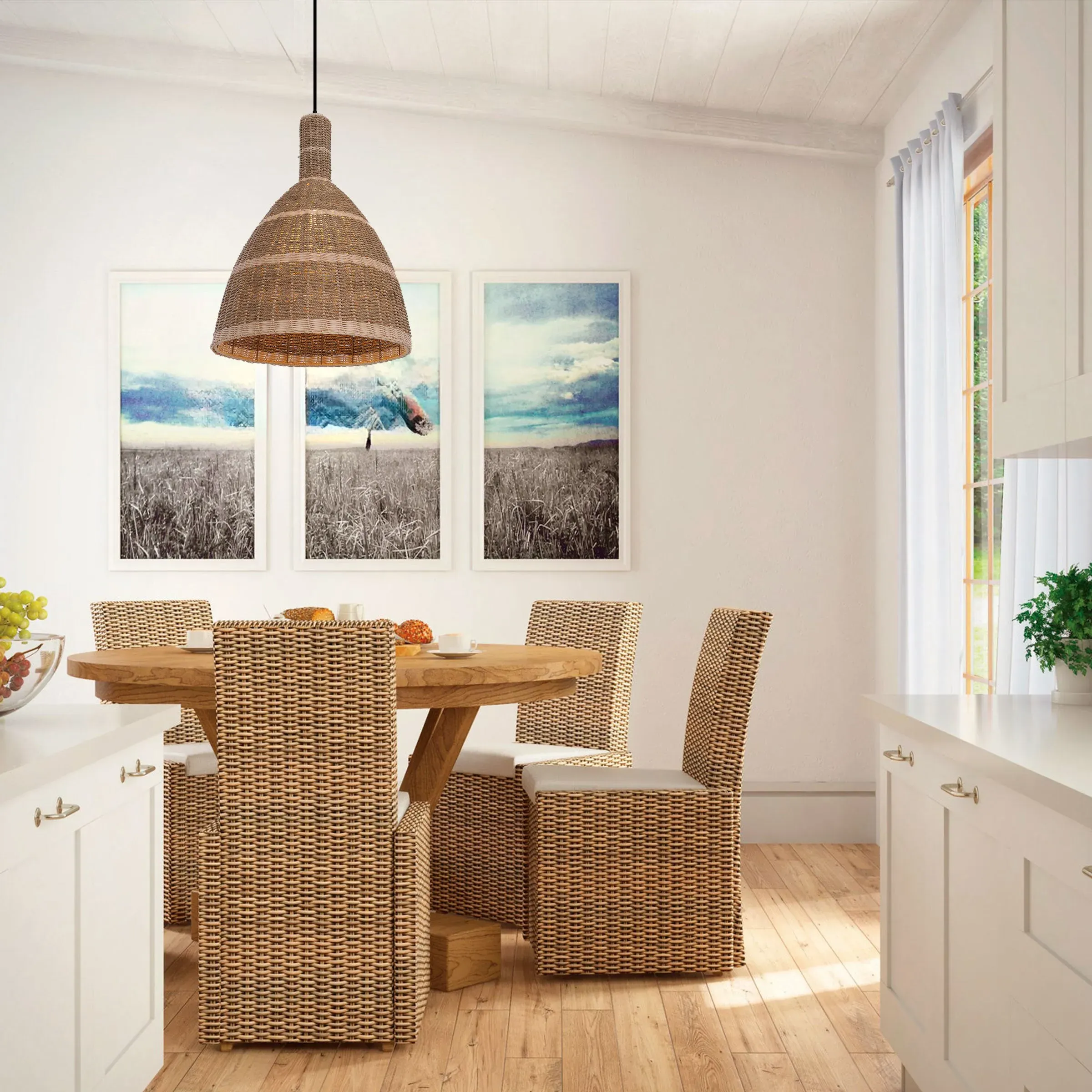 Dome Pendant Light with Woven Design - Brown, Grass image