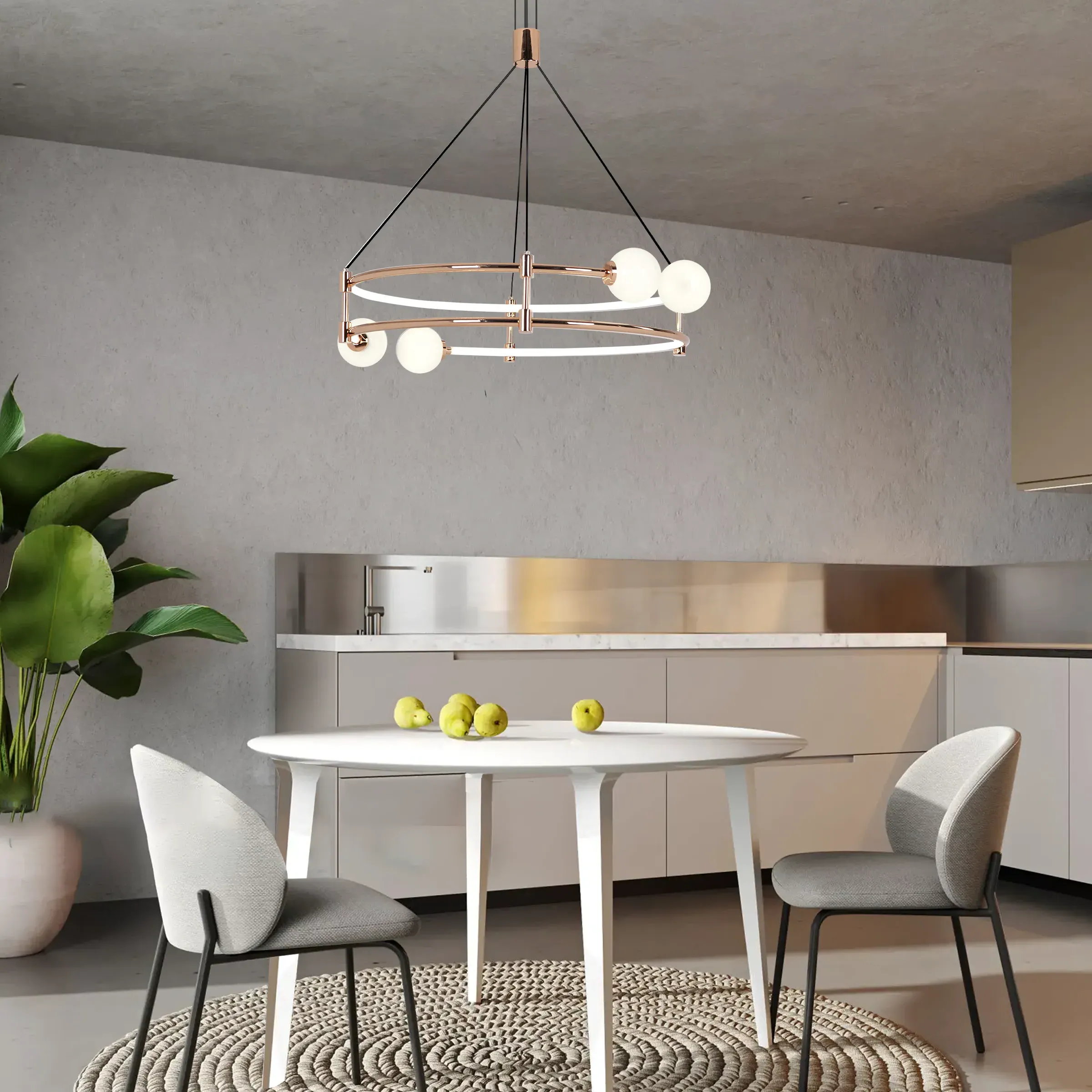 Double-Ring Pendant Light with LED - Gold, Metal