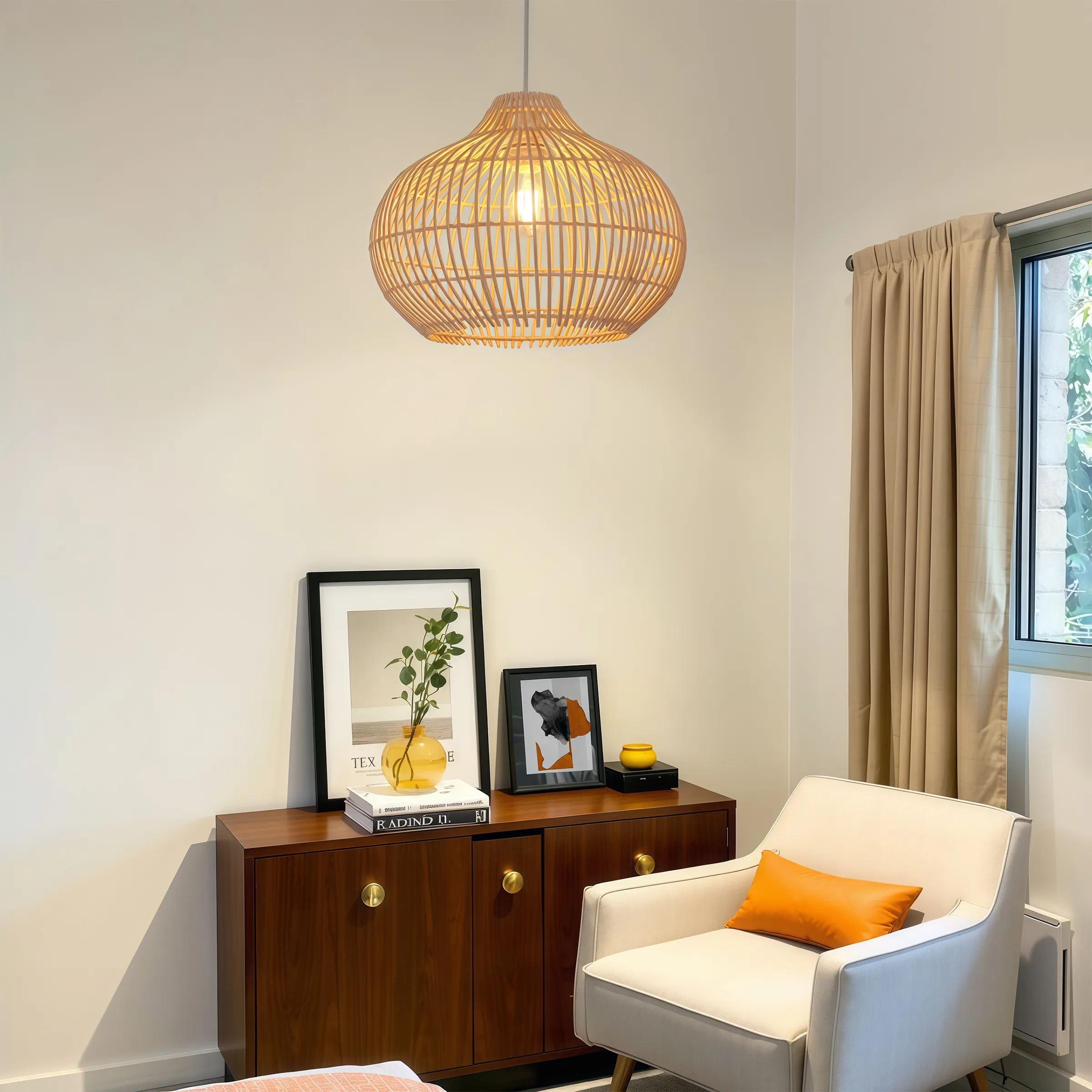 Drum Pendant Light with Adjustable Cord - Rattan