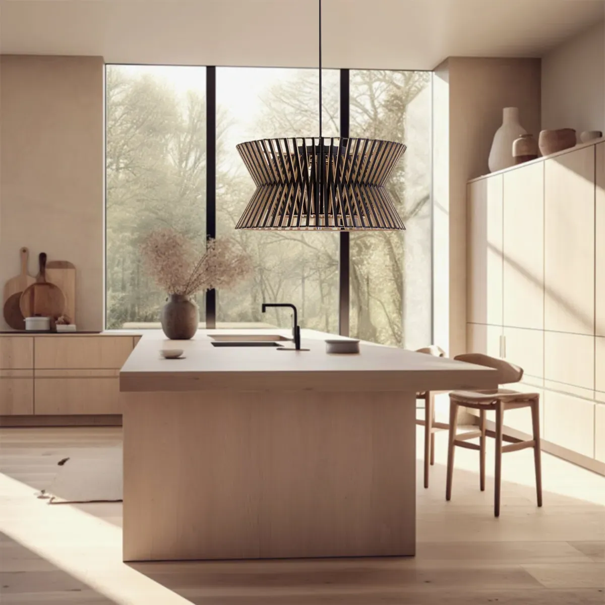 Drum Pendant Light with LED - Wood