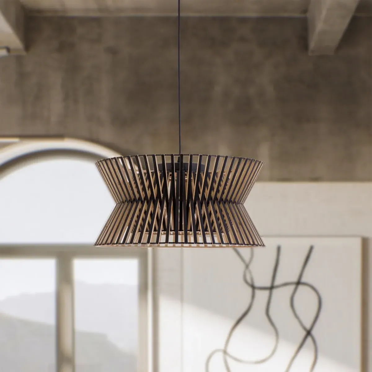 Drum Pendant Light with LED - Wood image