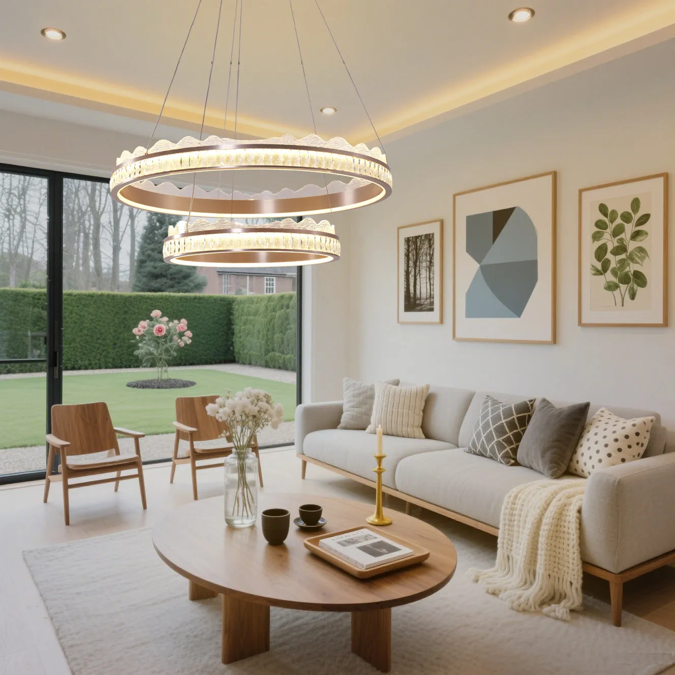 Dual-Ring LED Pendant Light - Gold, Aluminum image
