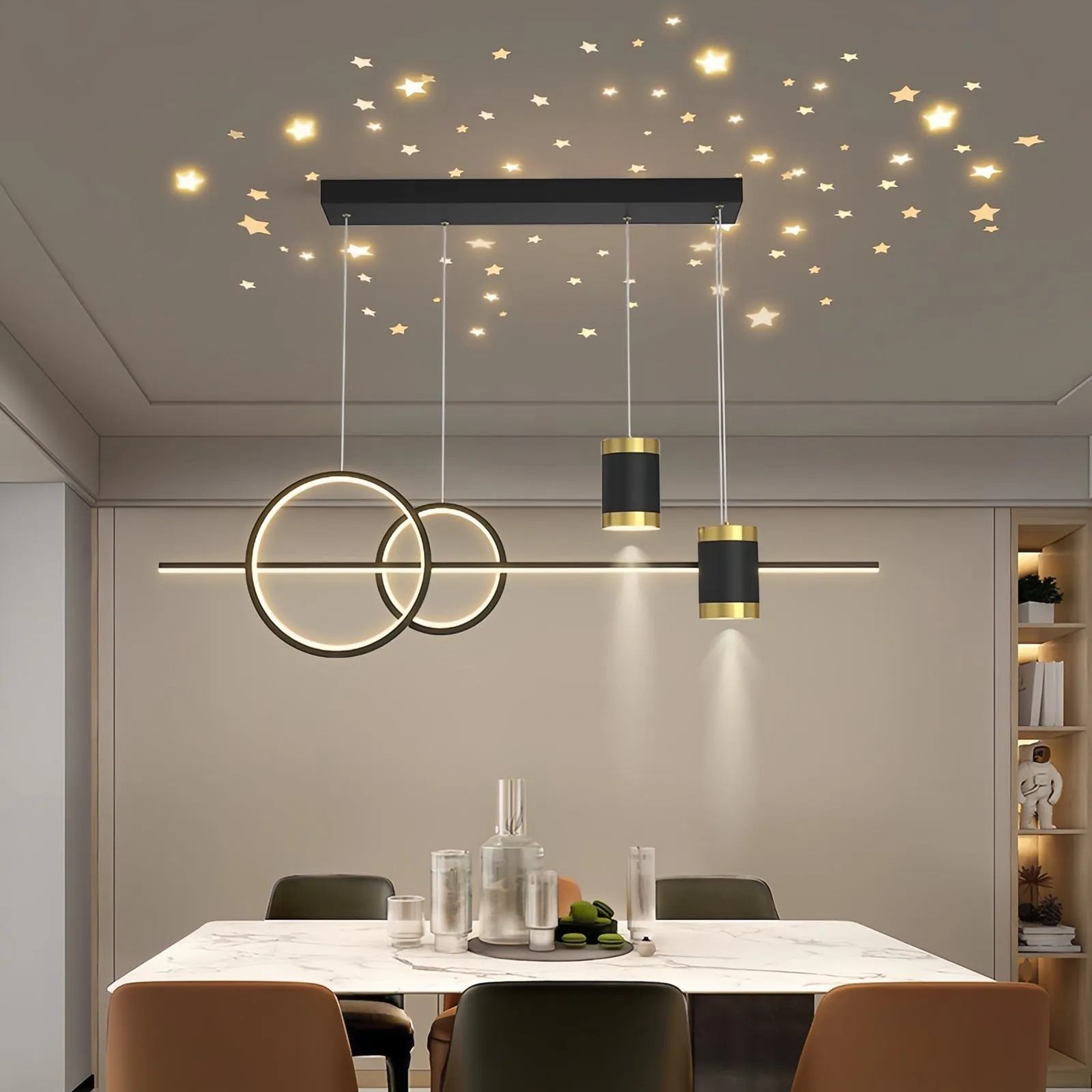 Dual-Ring Pendant Light with Spotlights - Metal image