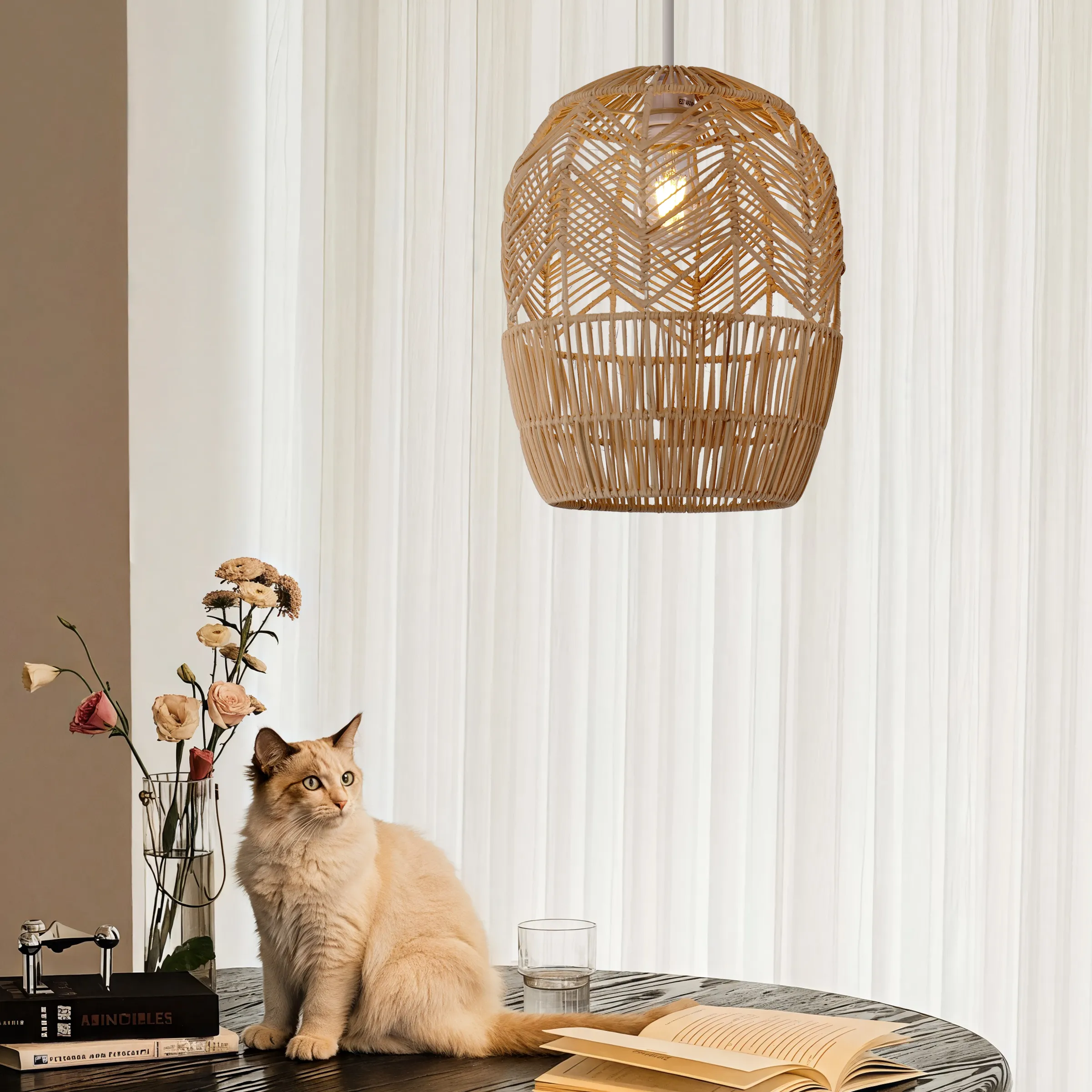 Elliptical Pendant Light Corrugated - Natural, Rattan image