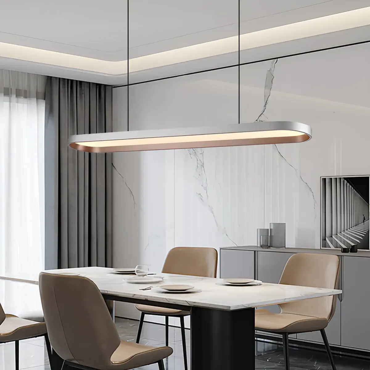 Elliptical Pendant Light with Dimming - Grey, Aluminum