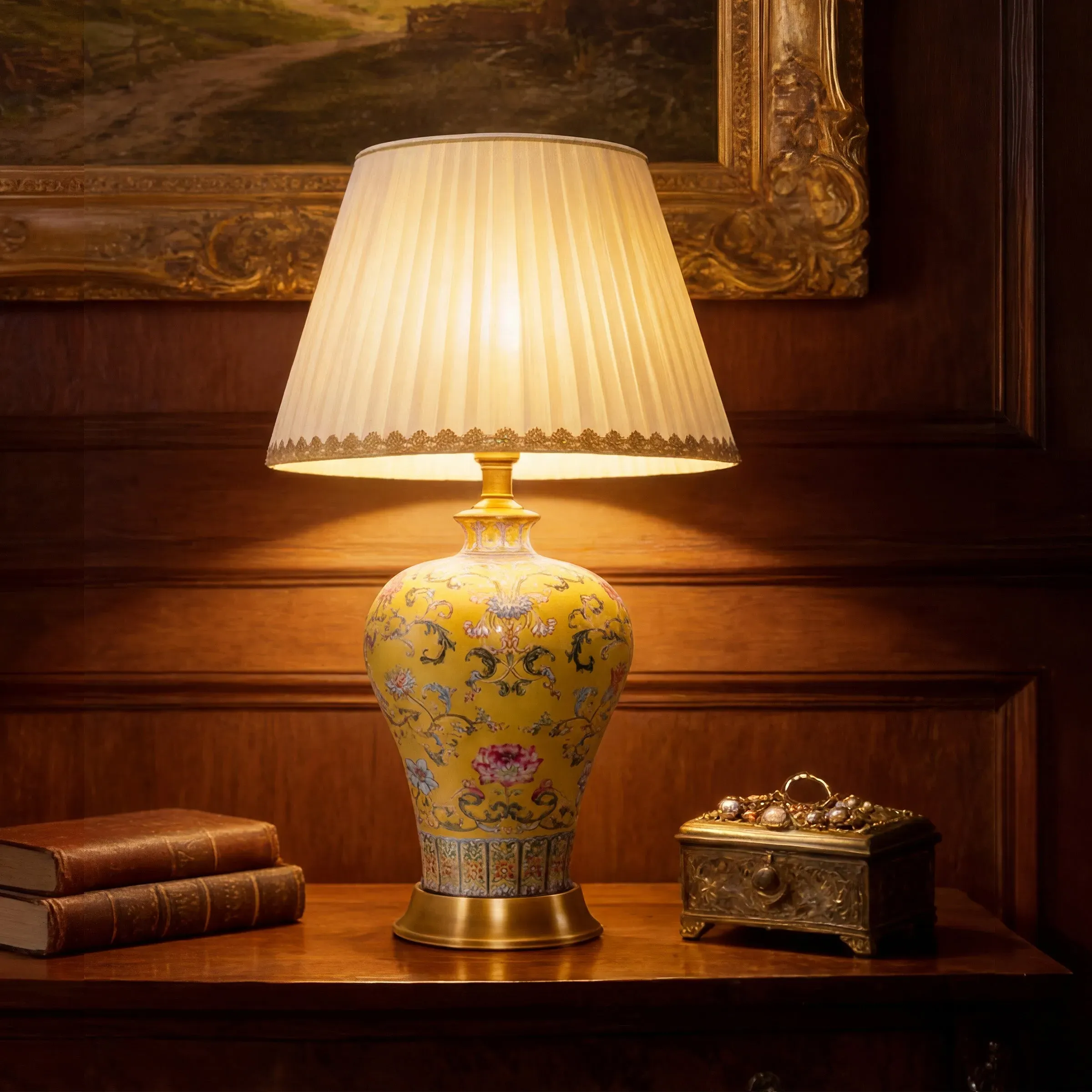 Falangcai Handcrafted Enamel Ceramic Table Lamp - Ceramic, Fabric product