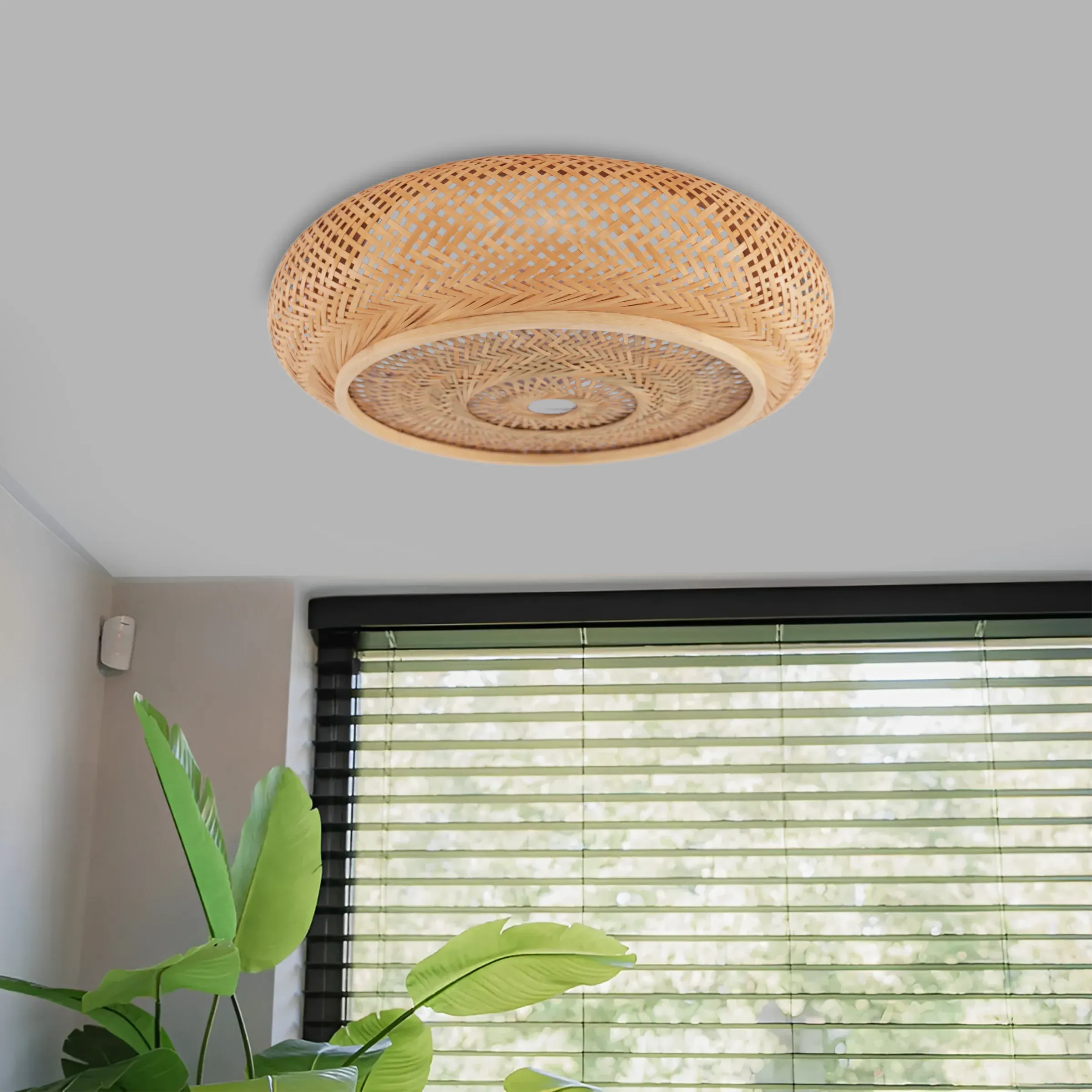 Flat Pendant Light with Ceiling Mount - Natural, Rattan