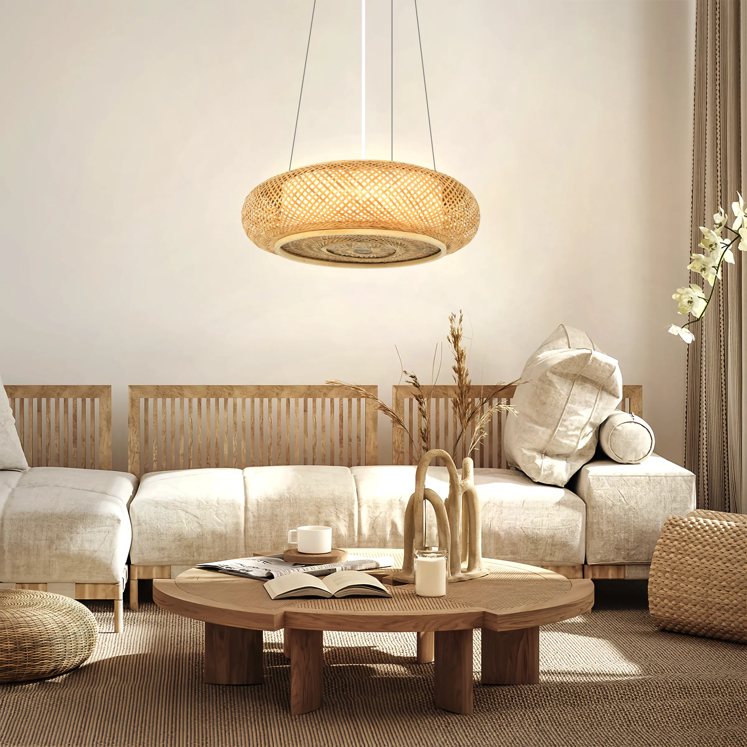 Flat Pendant Light with Ceiling Mount - Natural, Rattan image