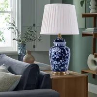 Floral Ceramic Table Lamp with Brass Base - Dark Blue alternate view