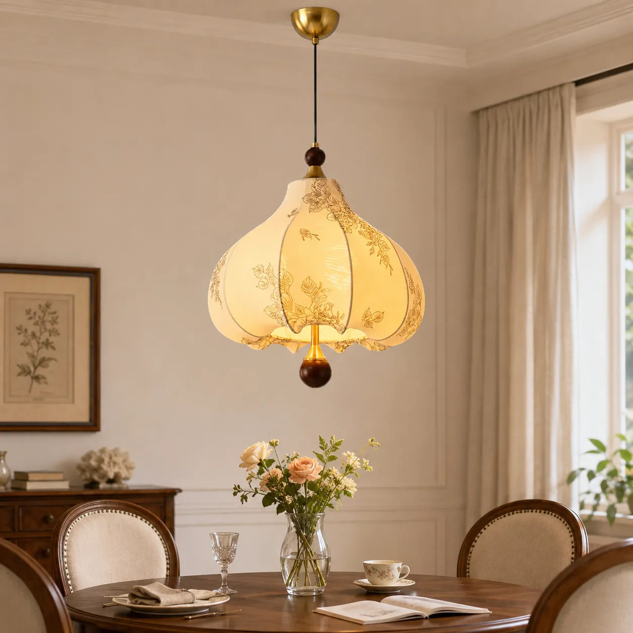 Floral Fabric Pendant Light Adjustable E27 - Yellow product