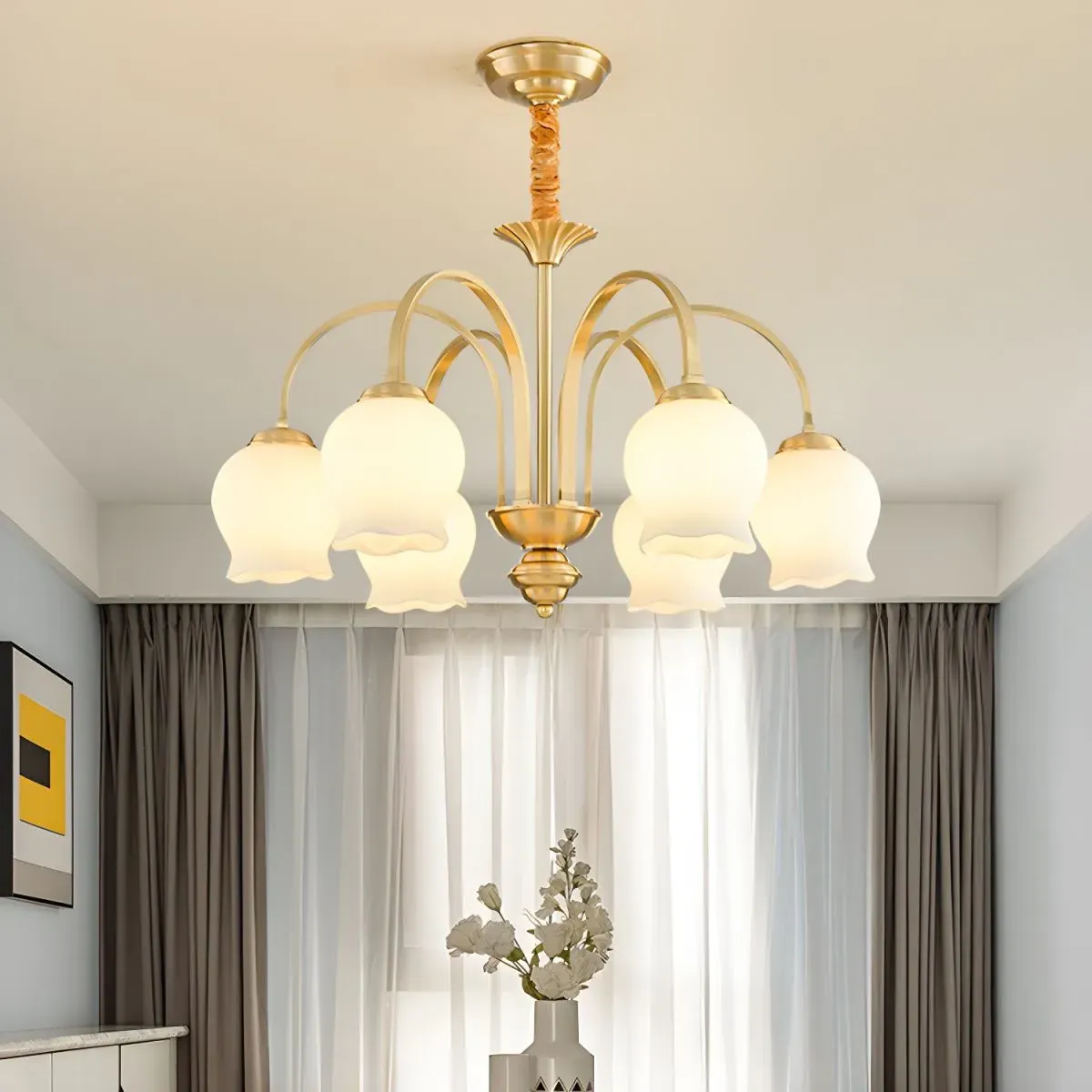 Floral Glass Chandelier - Copper image