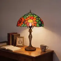 Floral Petals Series Tiffany Table Lamp - Green, Stained Glass alternate view