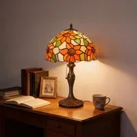 Floral Petals Tiffany Table Lamp - White, Stained Glass alternate view