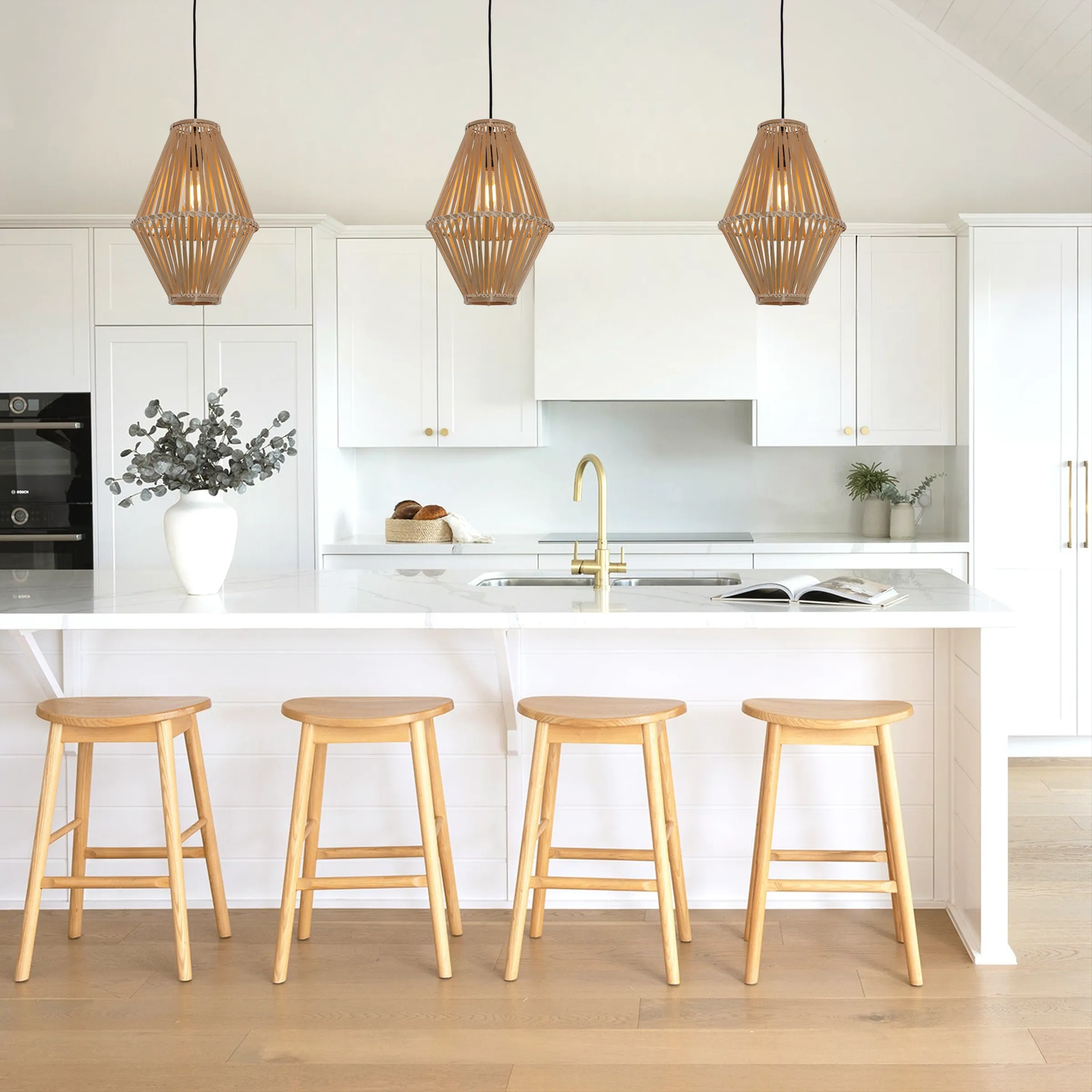 Geometric Bamboo Pendant Light - Natural, Bamboo product