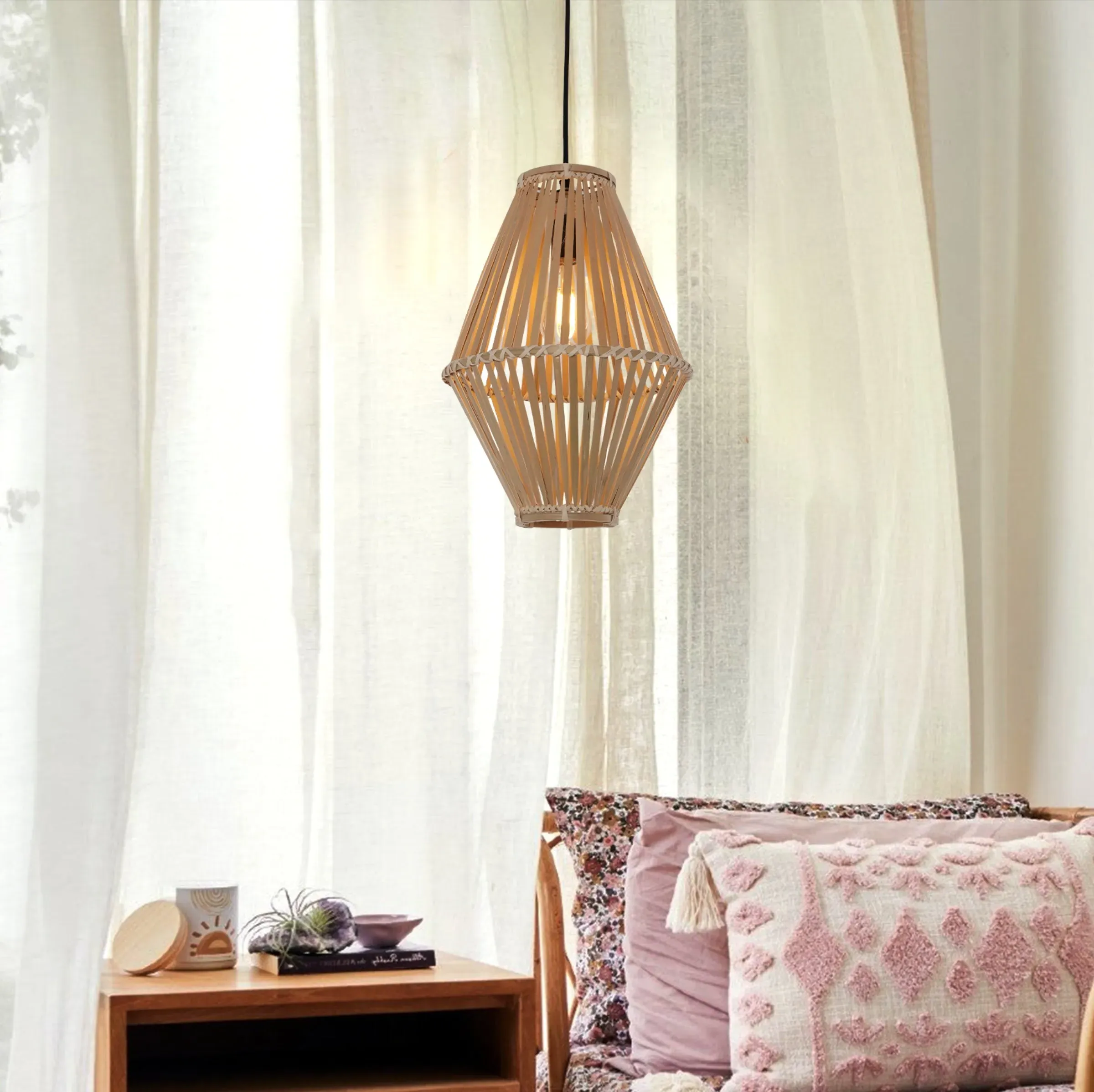 Geometric Pendant Light - Natural, Bamboo image