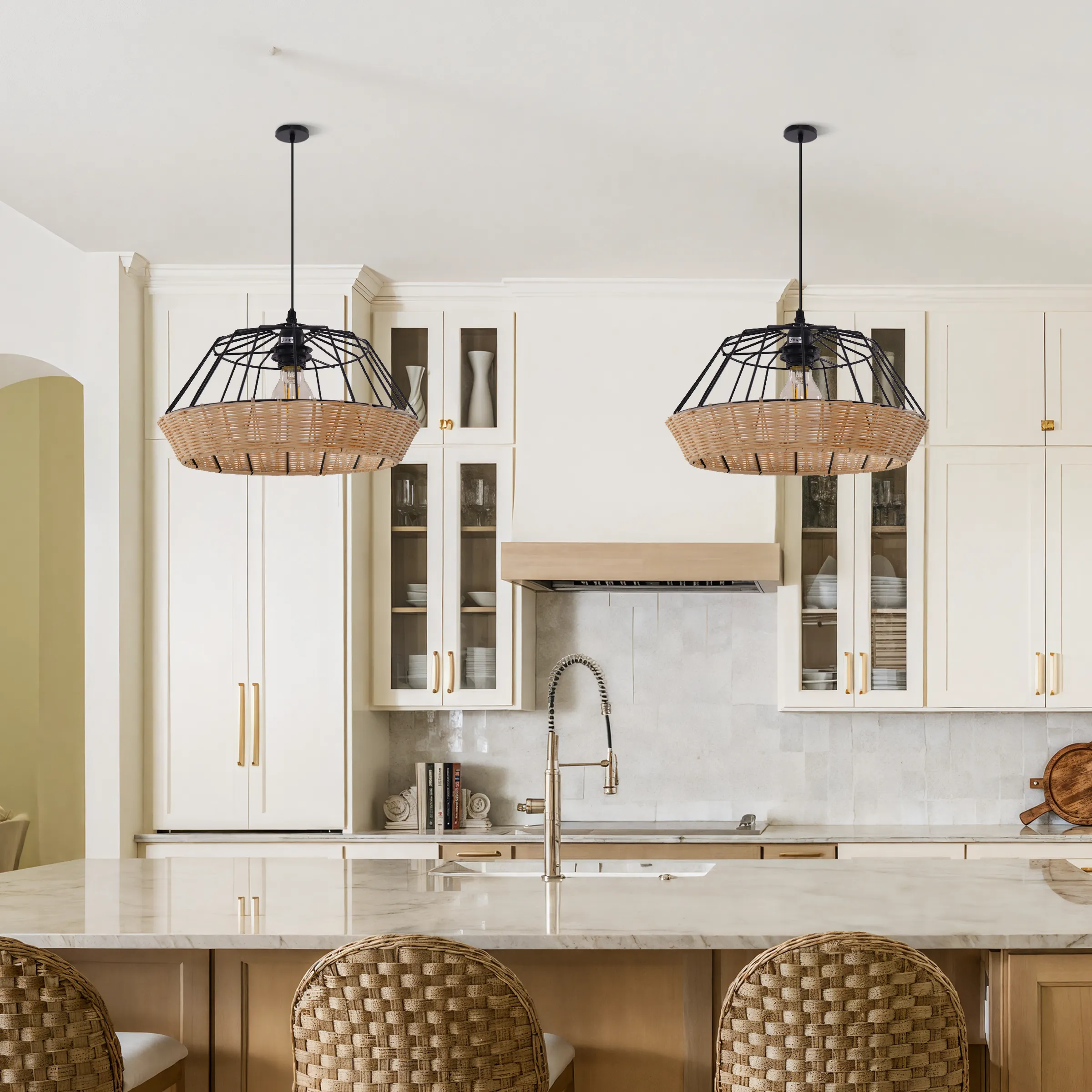 Geometric Pendant Light - Natural, Rattan