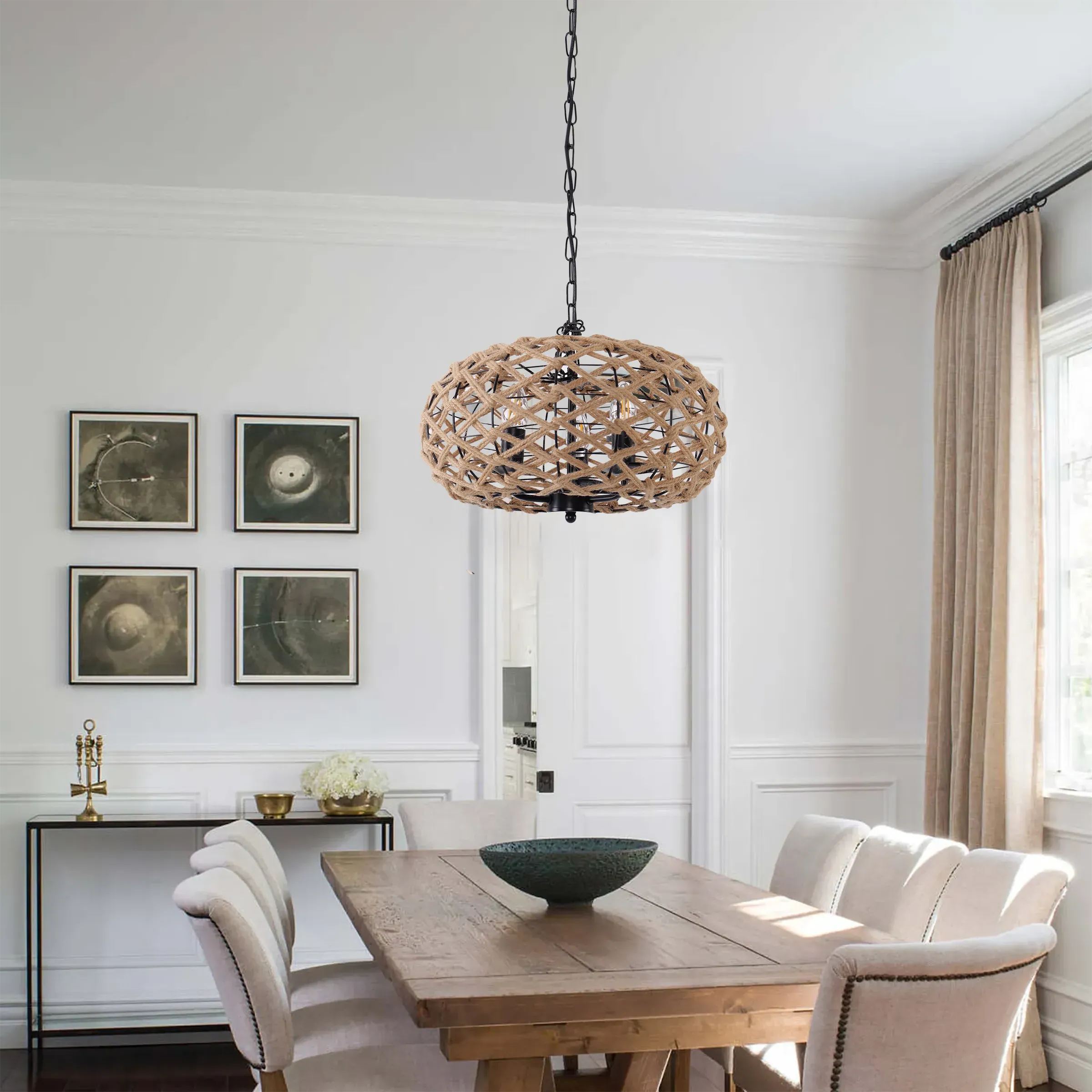 Globe Pendant Light with Hemp Rope - Brown, Iron image