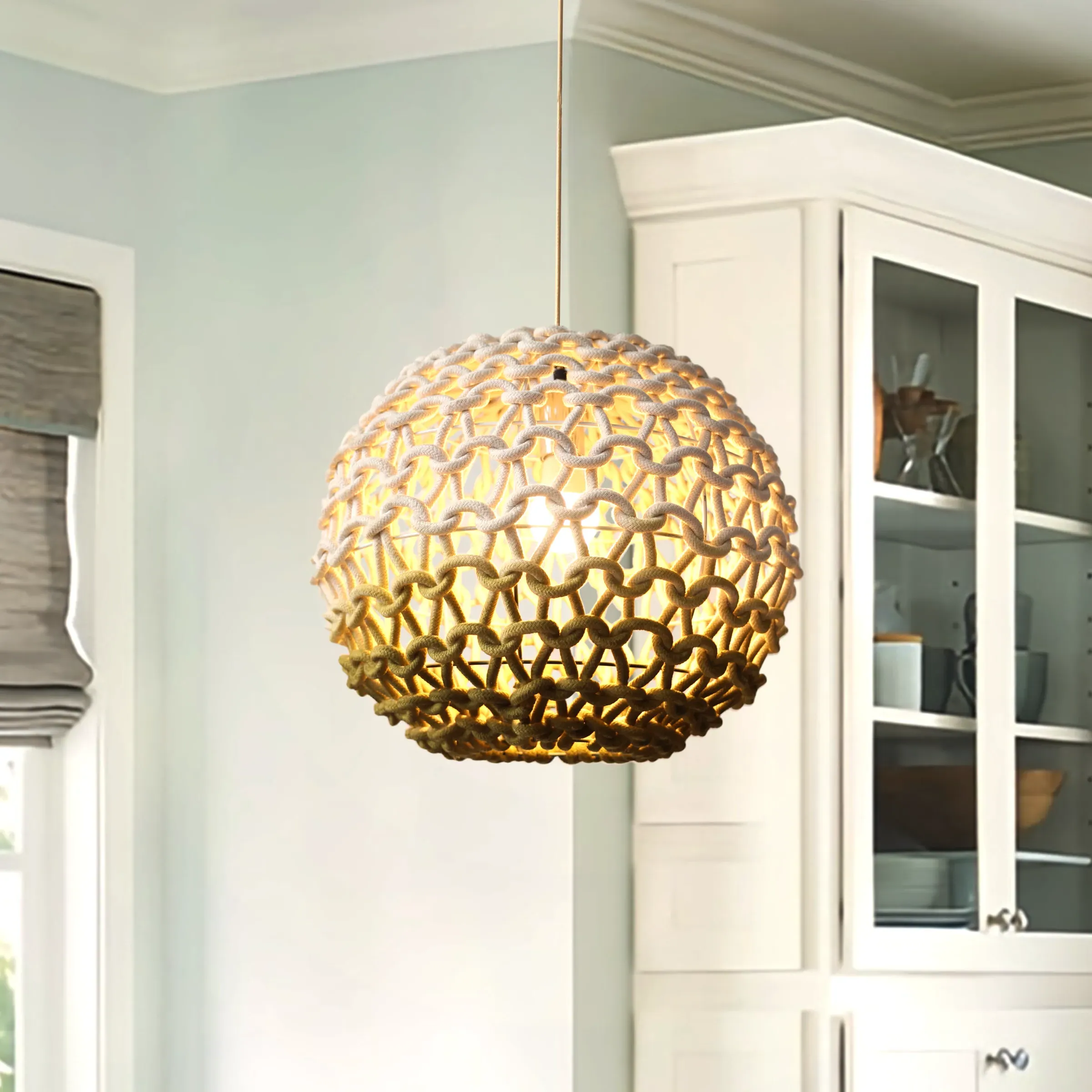 Globe-Shaped Cotton Rope Pendant Light - Gradient product