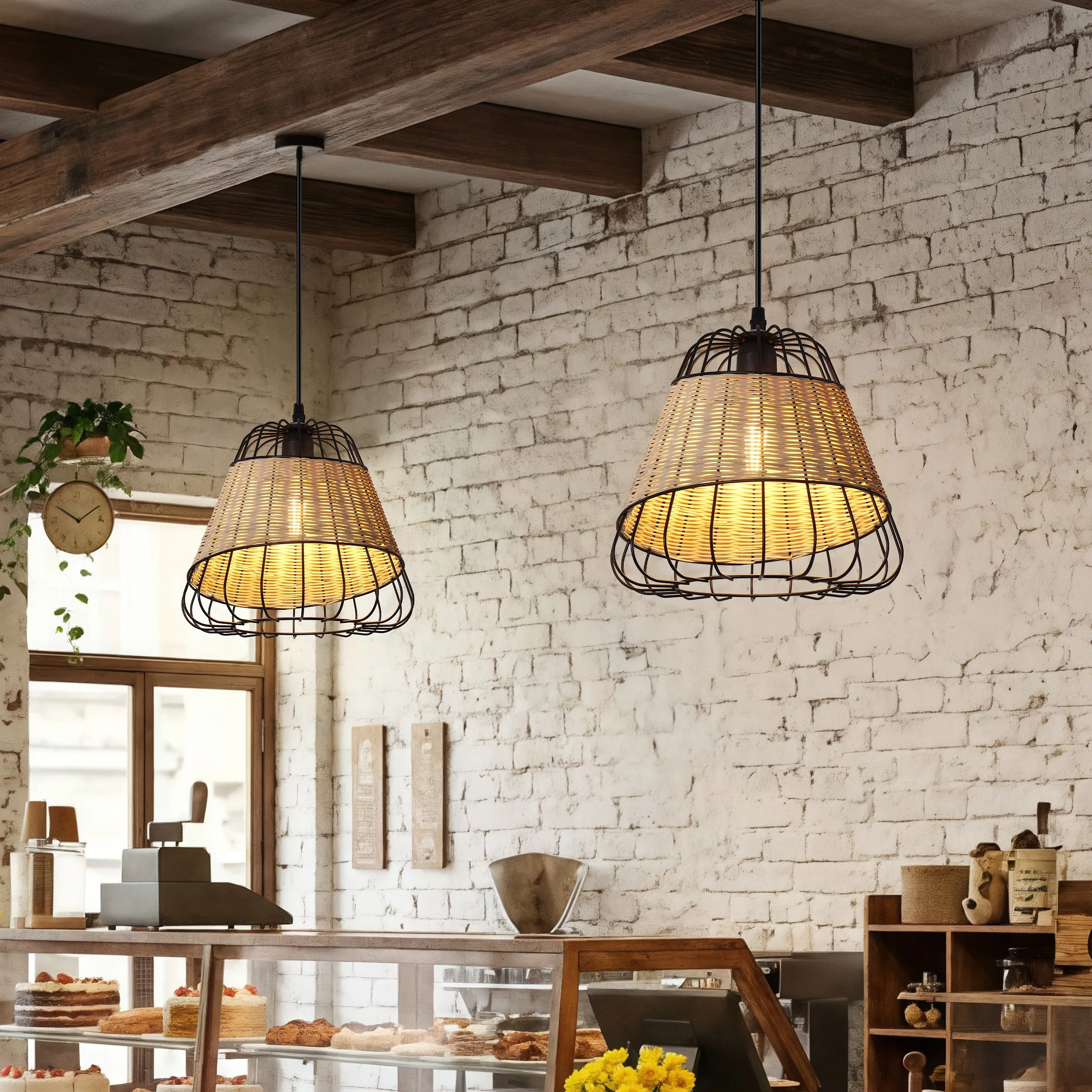 Glyph Bell-Shaped Pendant Light - Natural, Iron & Rattan product