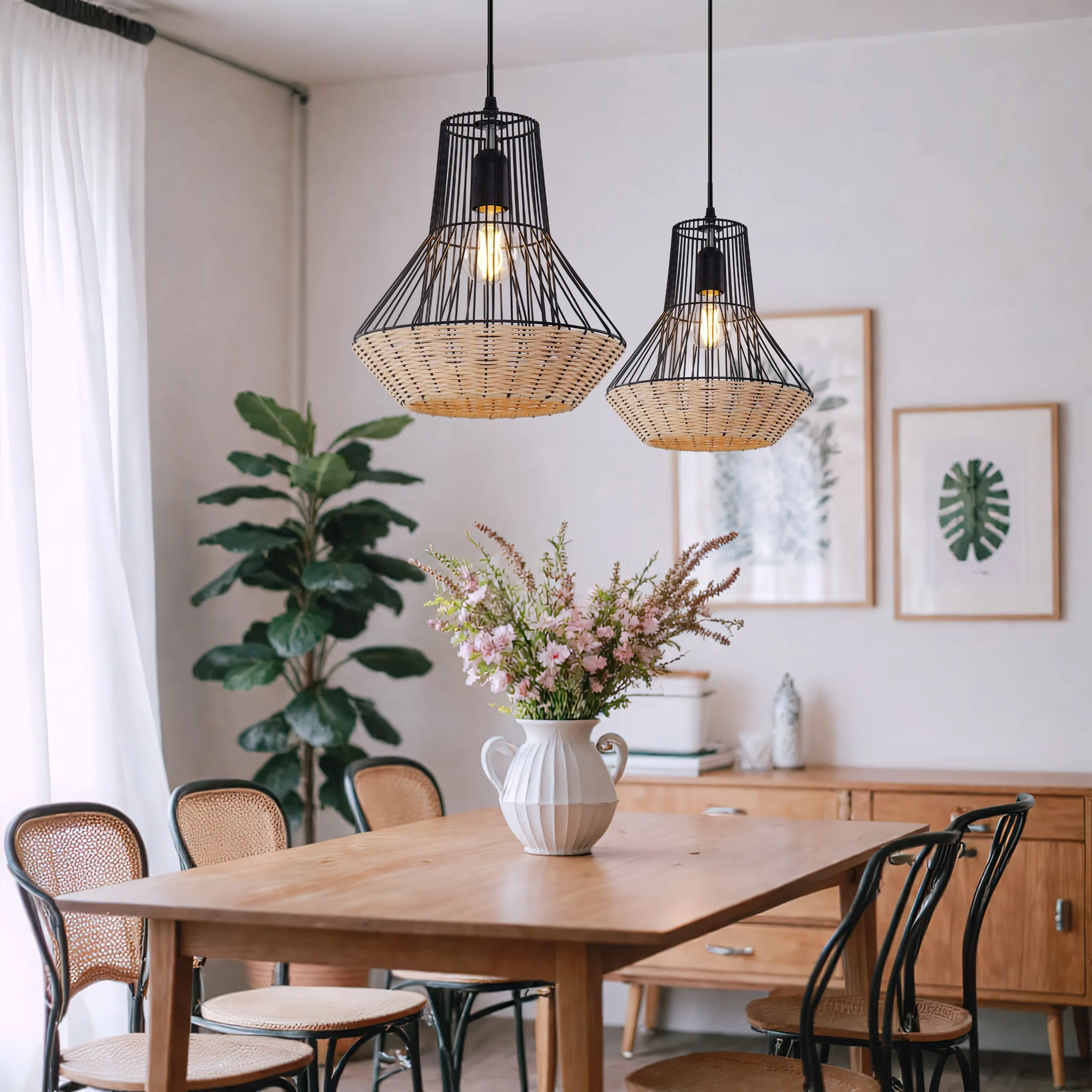 Glyph Geometric Pendant Light - Brown, Rattan & Iron product