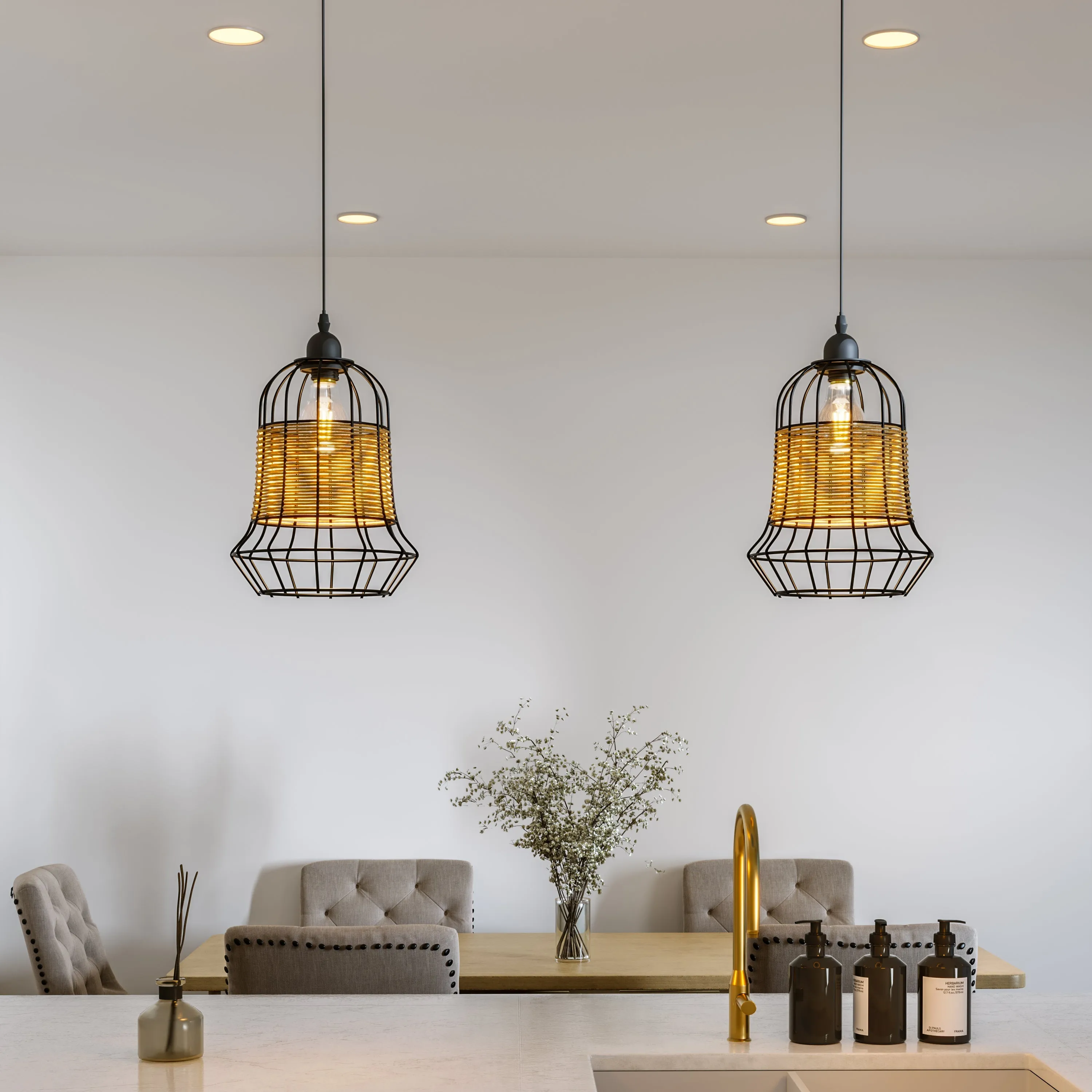 Glyph-Glyph Rattan & Iron Pendant Light - Natural, Rattan product