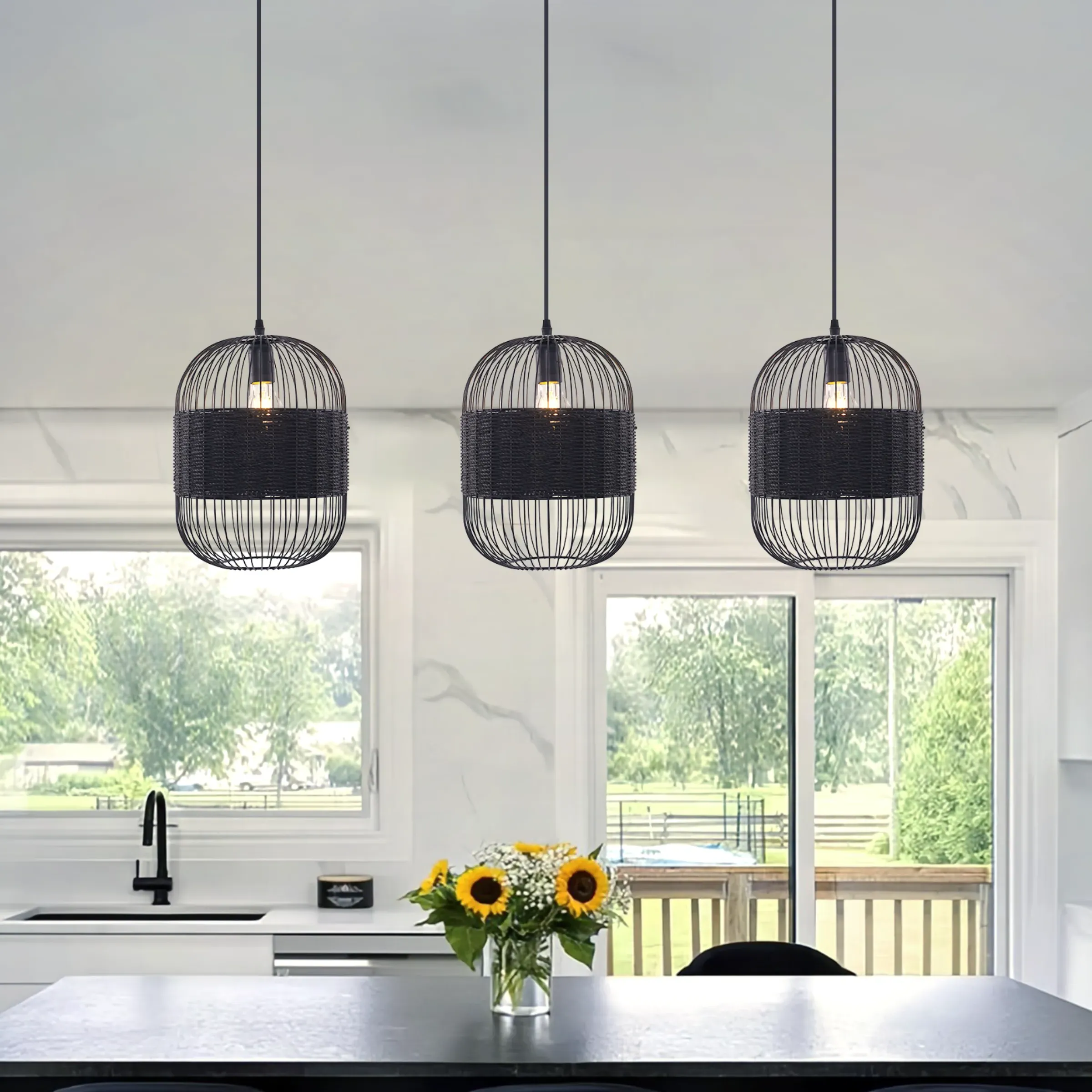Glyph Industrial Pendant Light - Black, Iron & Paper Rope product