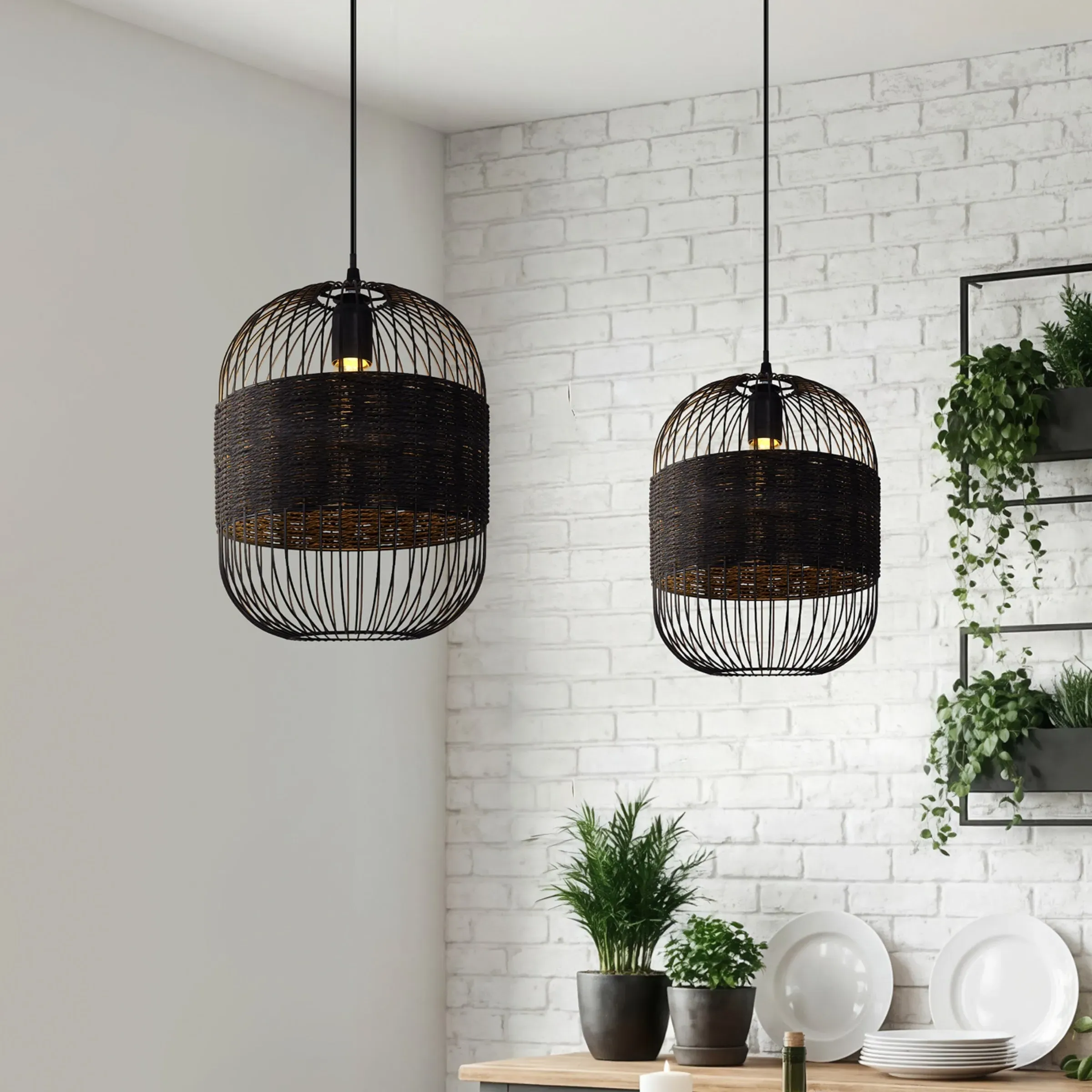 Glyph Industrial Pendant Light - Black, Iron & Paper Rope product