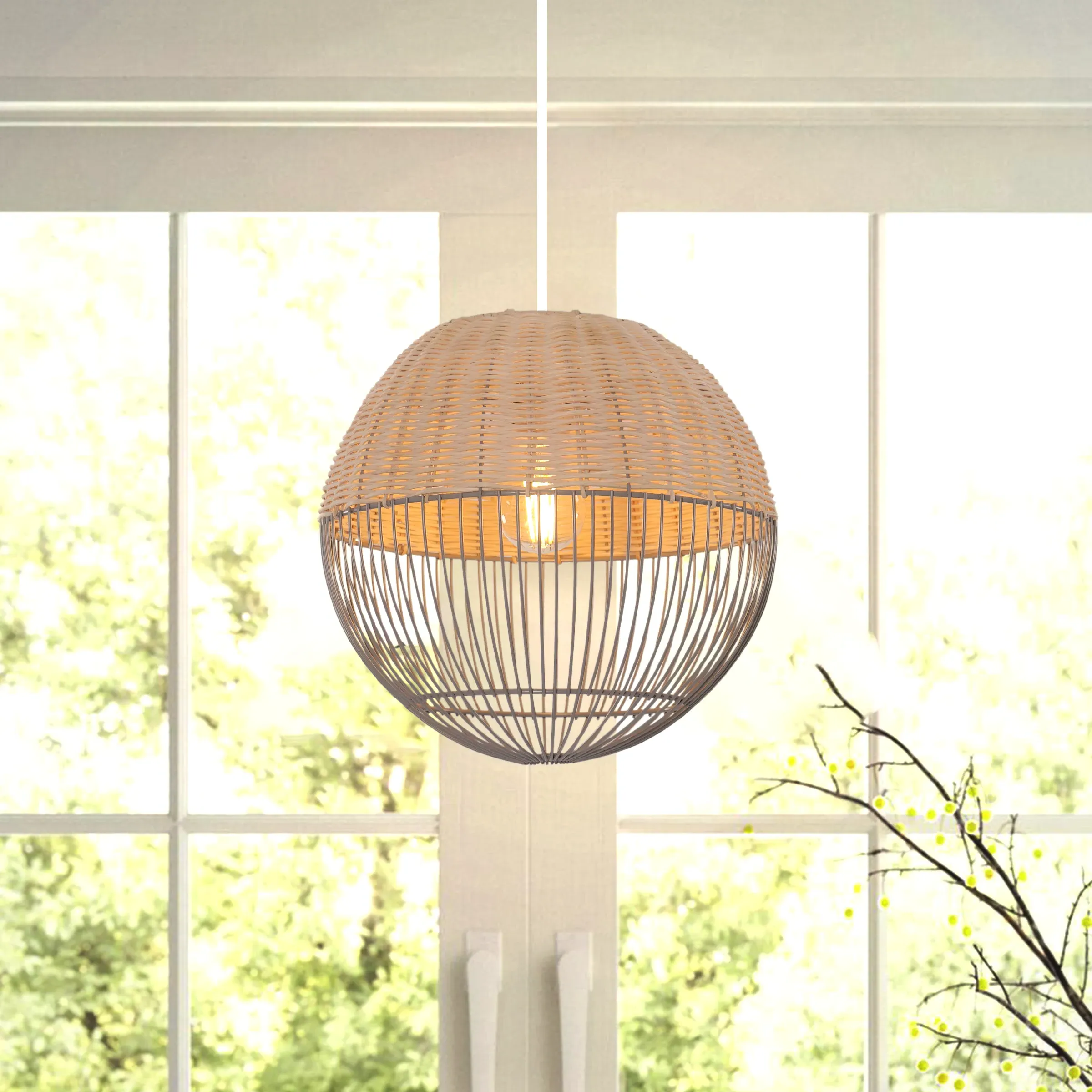 Glyph Spherical Pendant Light - Natural, Rattan & Iron product