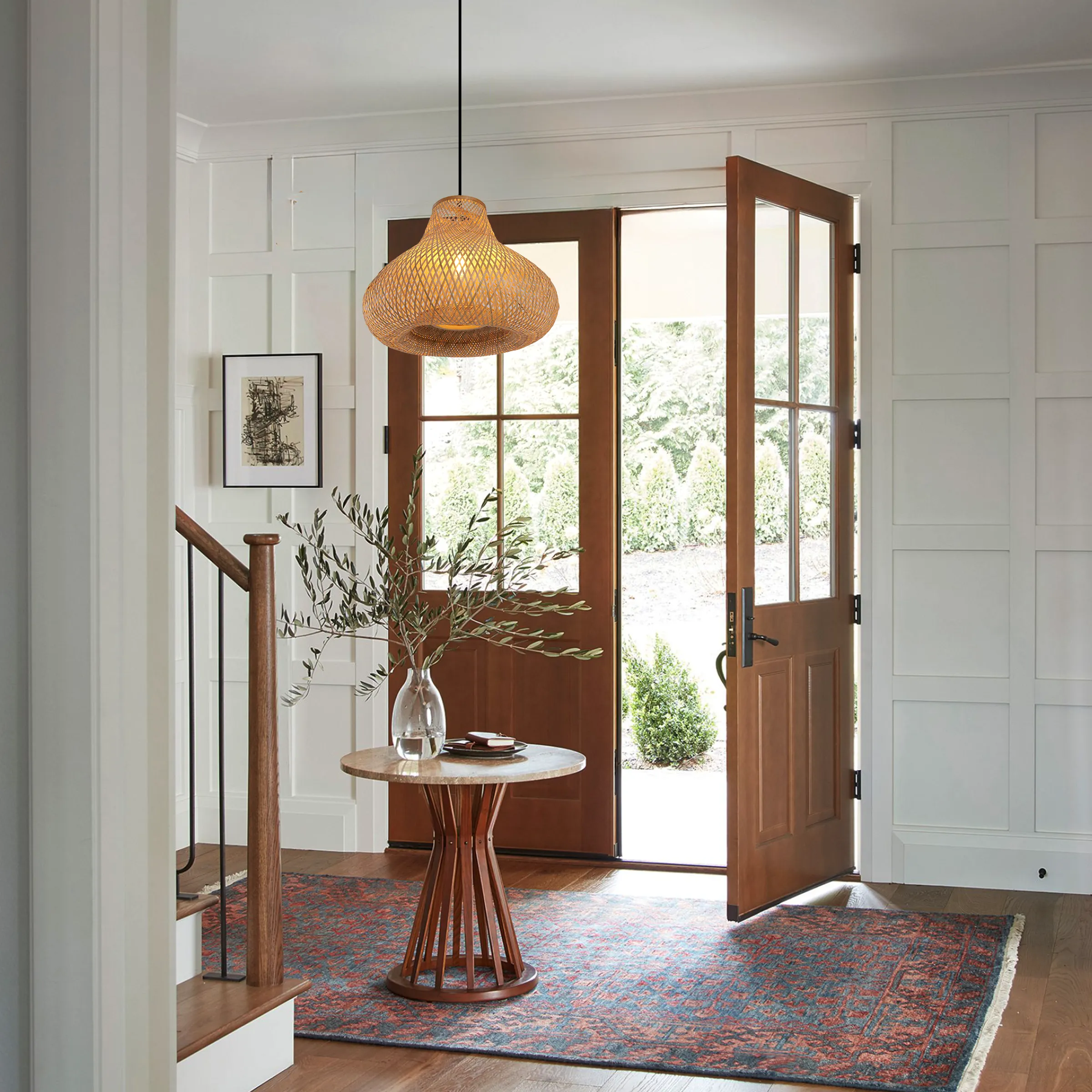 Gourd Pendant Light Handwoven - Natural, Bamboo image
