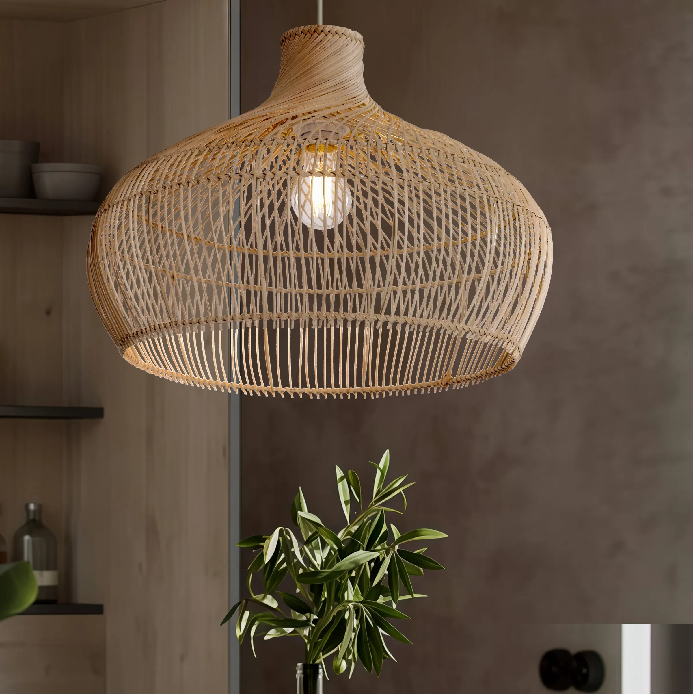 Gourd Pendant Light Handwoven - Natural, Rattan