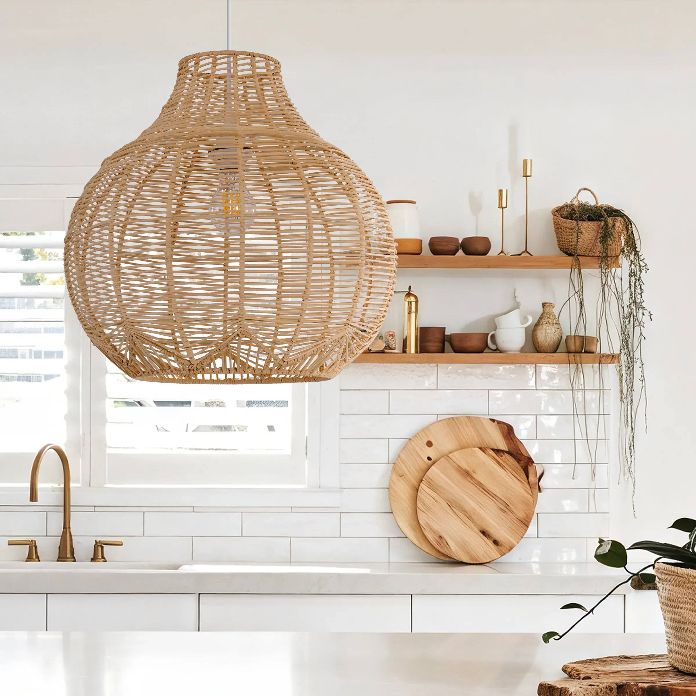 Gourd Pendant Light with Adjustable Cord - Natural image